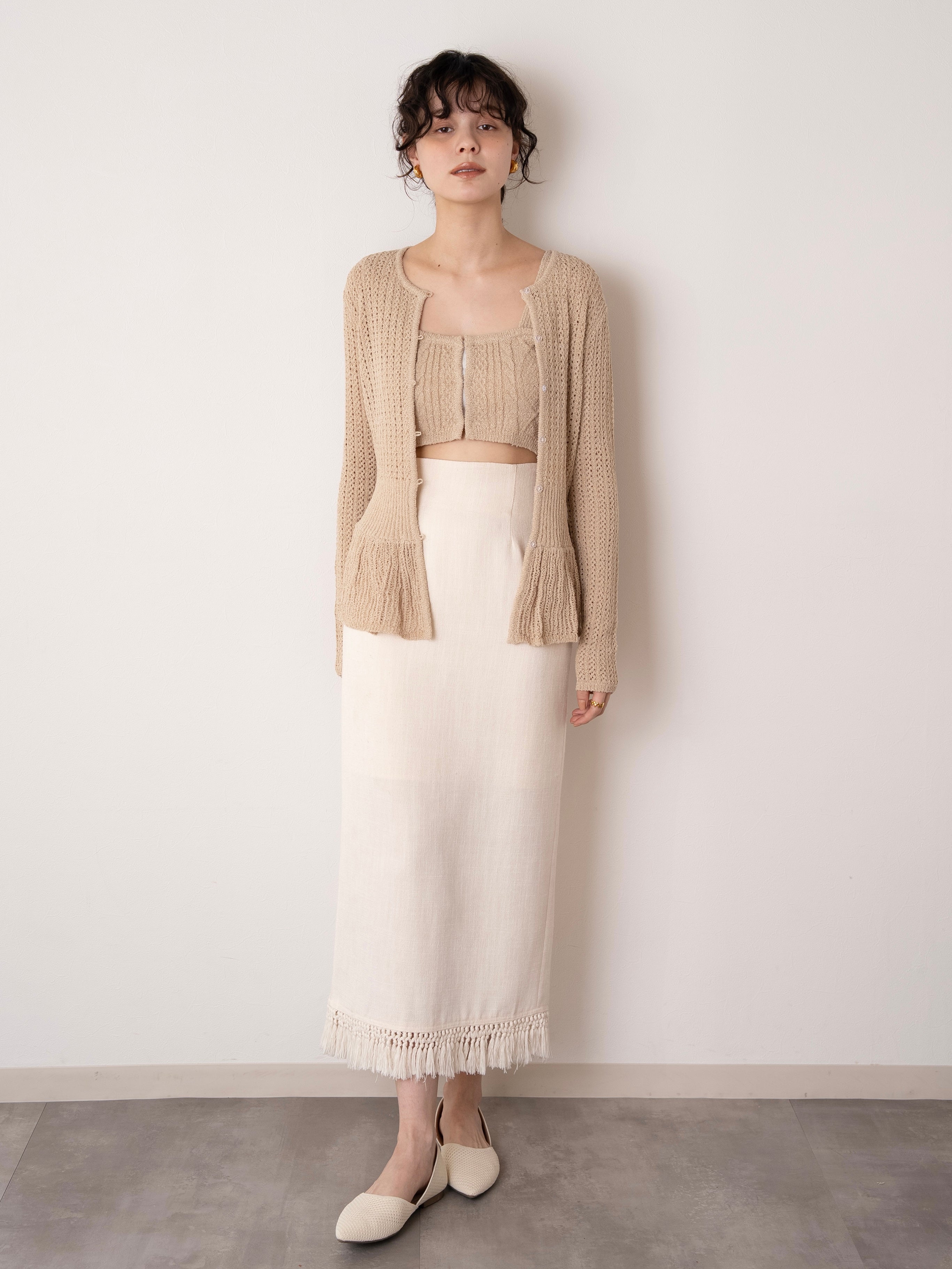 rattan design knit bustier set / beige
