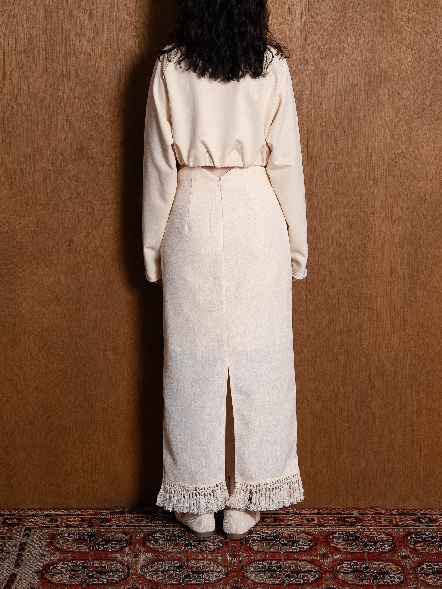 fringe high waist skirt / ivory
