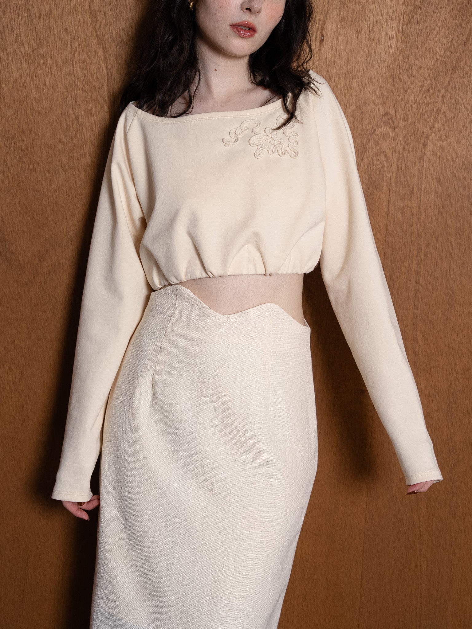 fringe high waist skirt / ivory