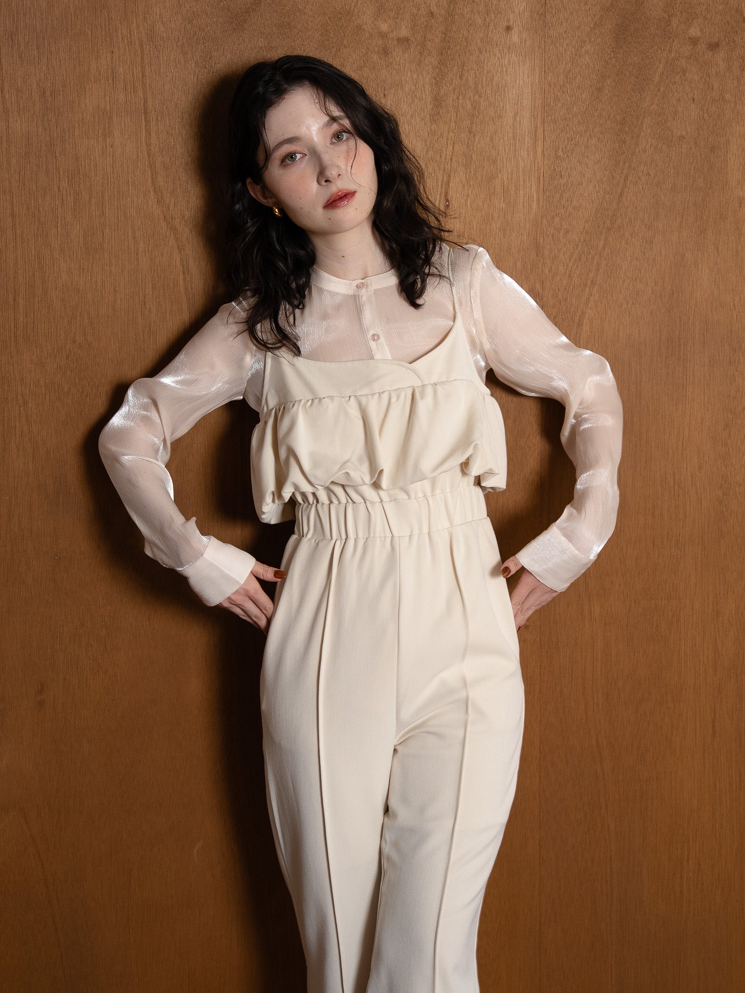balloon camisole overalls / ivory