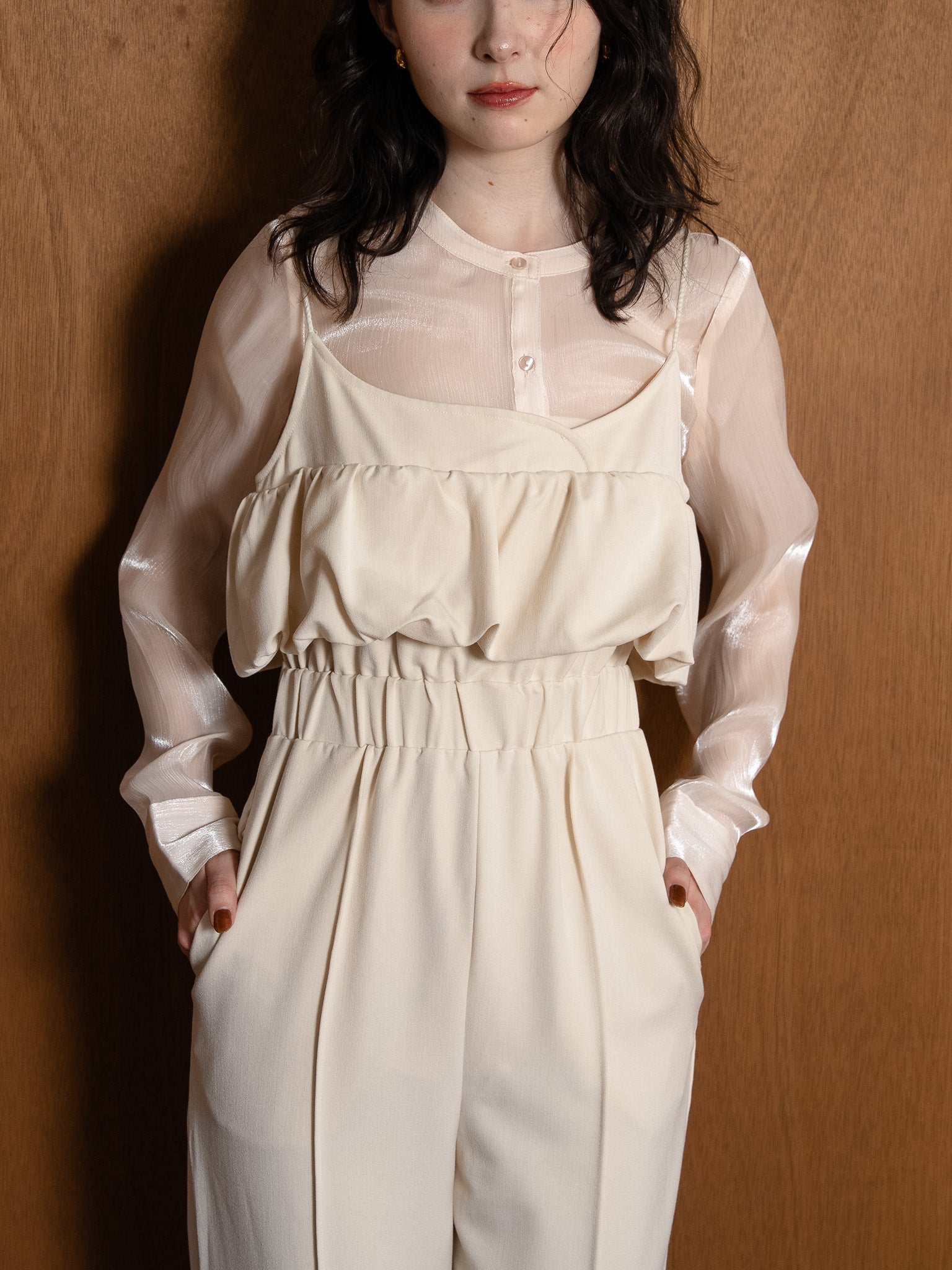 balloon camisole overalls / ivory