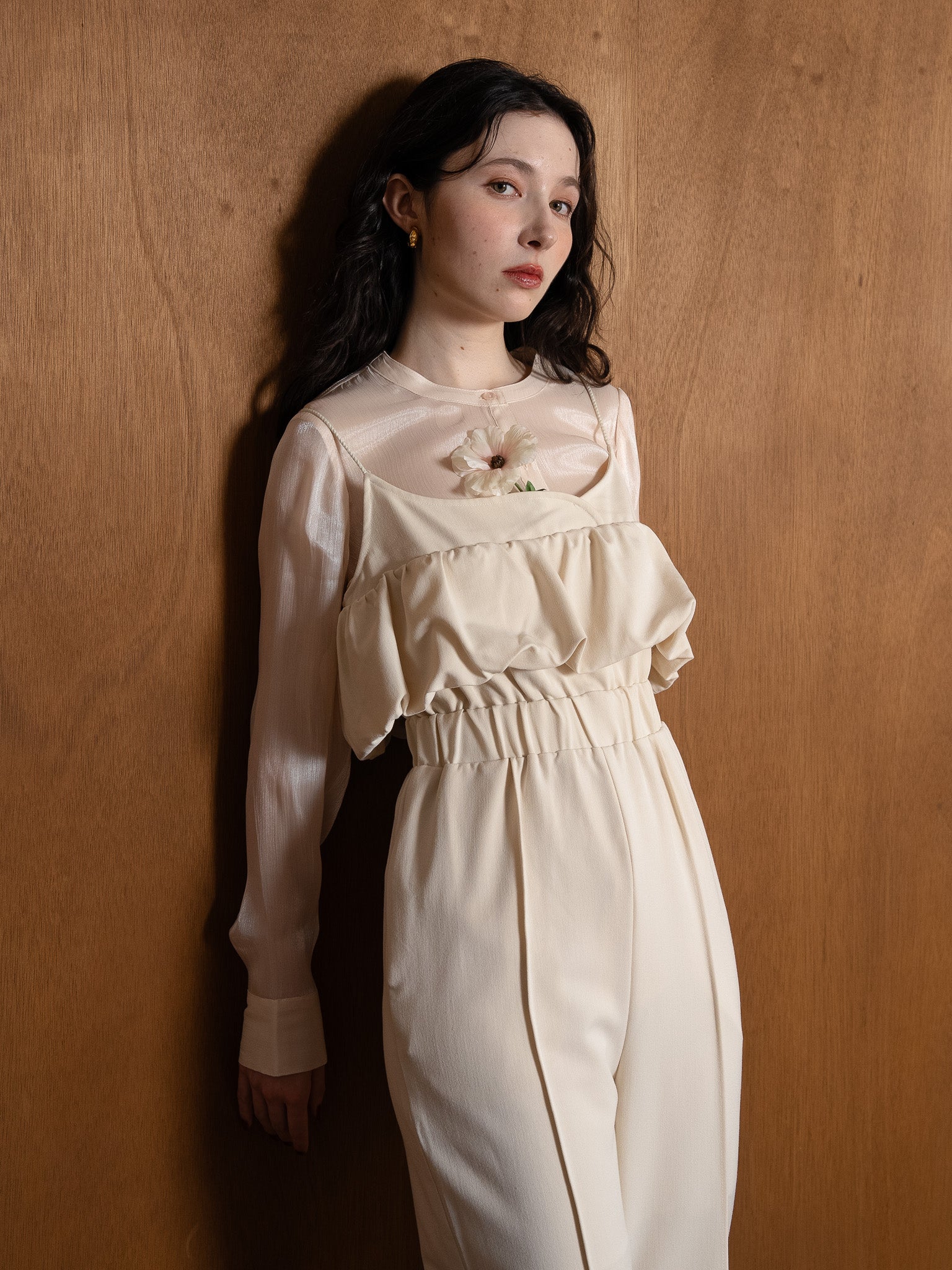 balloon camisole overalls / ivory