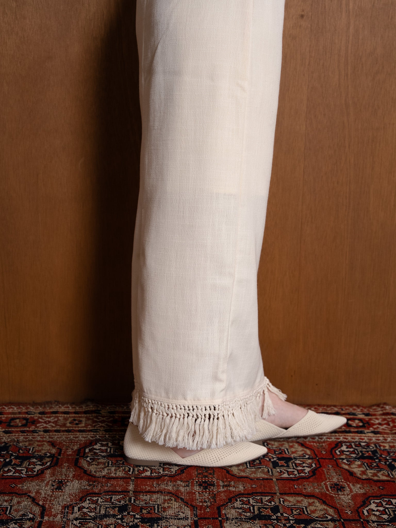 fringe high waist skirt / ivory