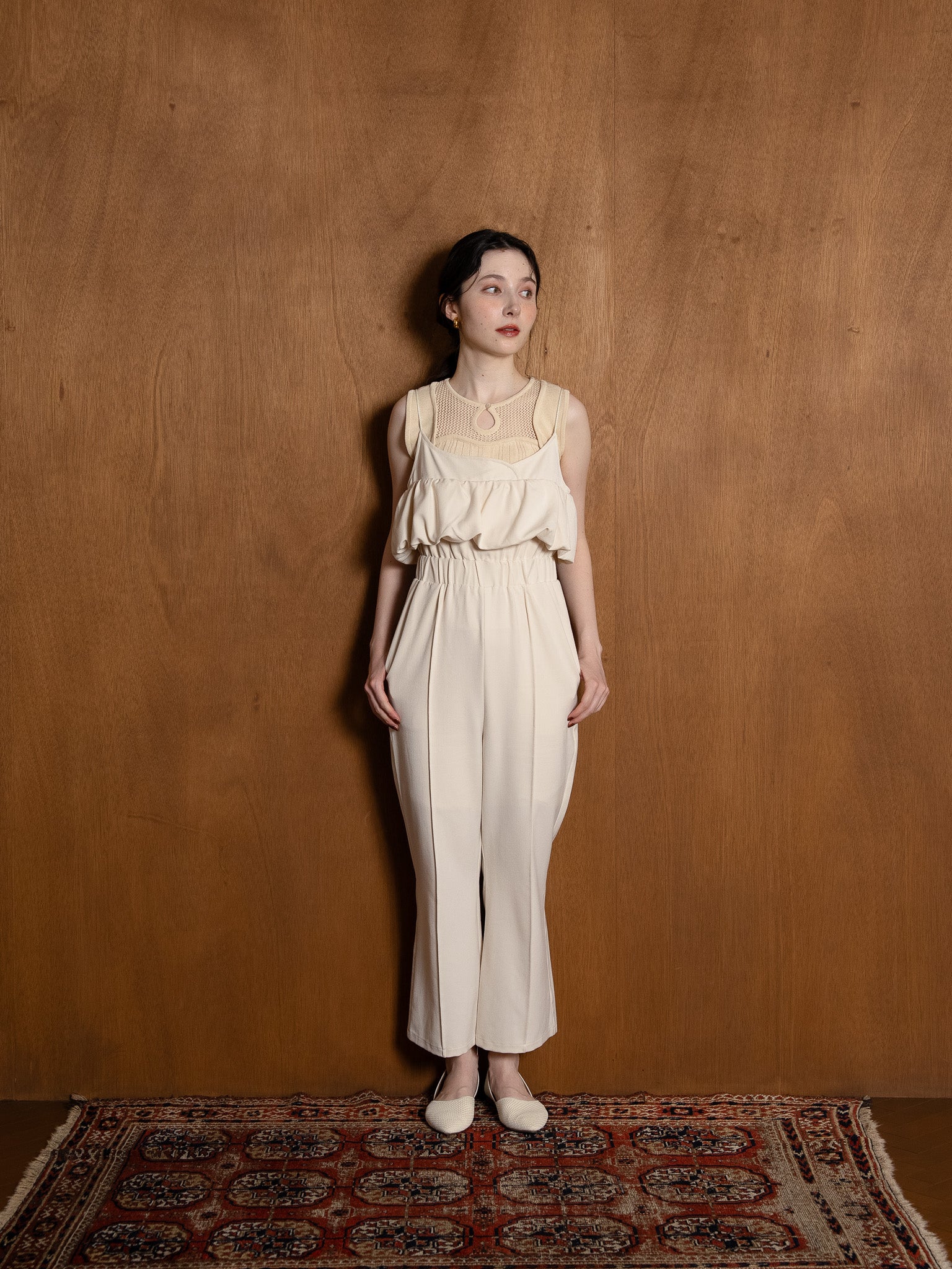 balloon camisole overalls / ivory