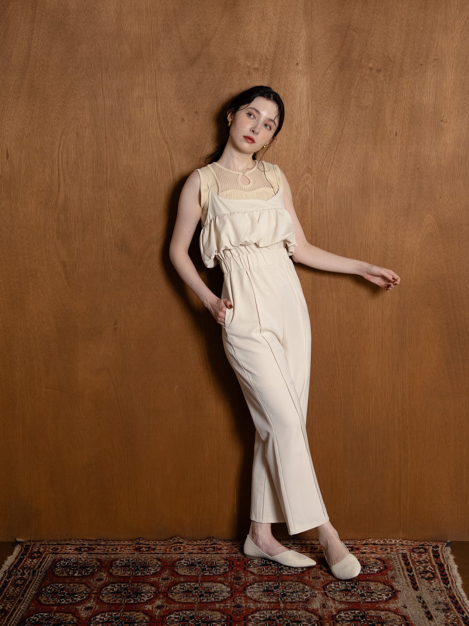 balloon camisole overalls / ivory