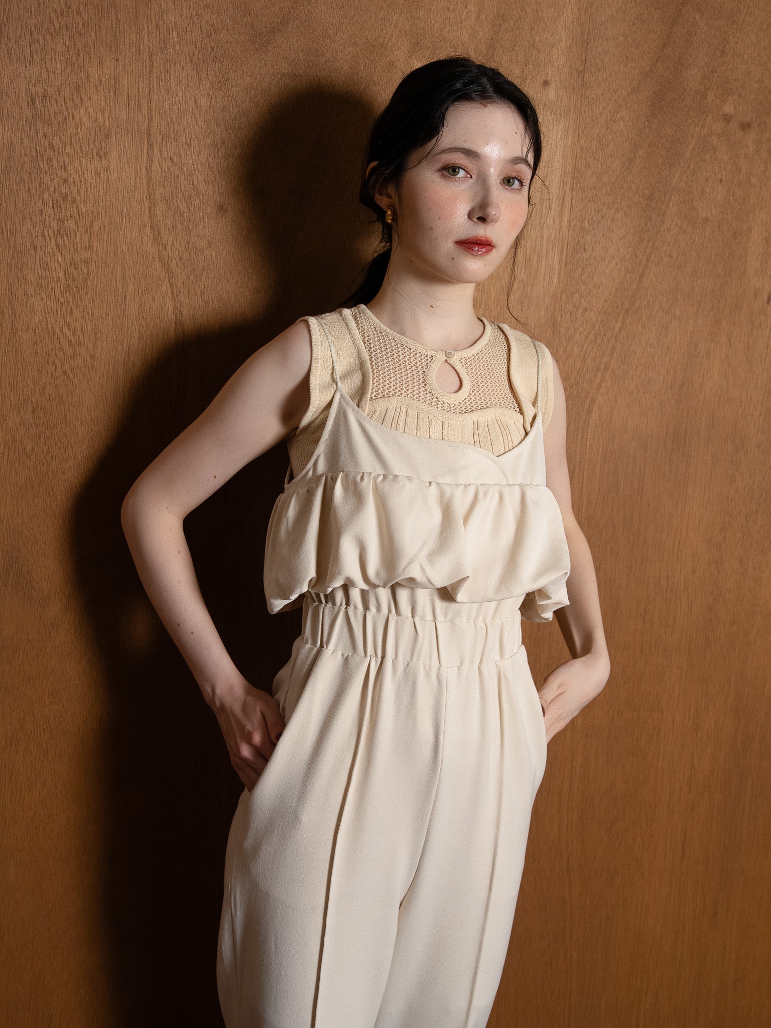balloon camisole overalls / ivory