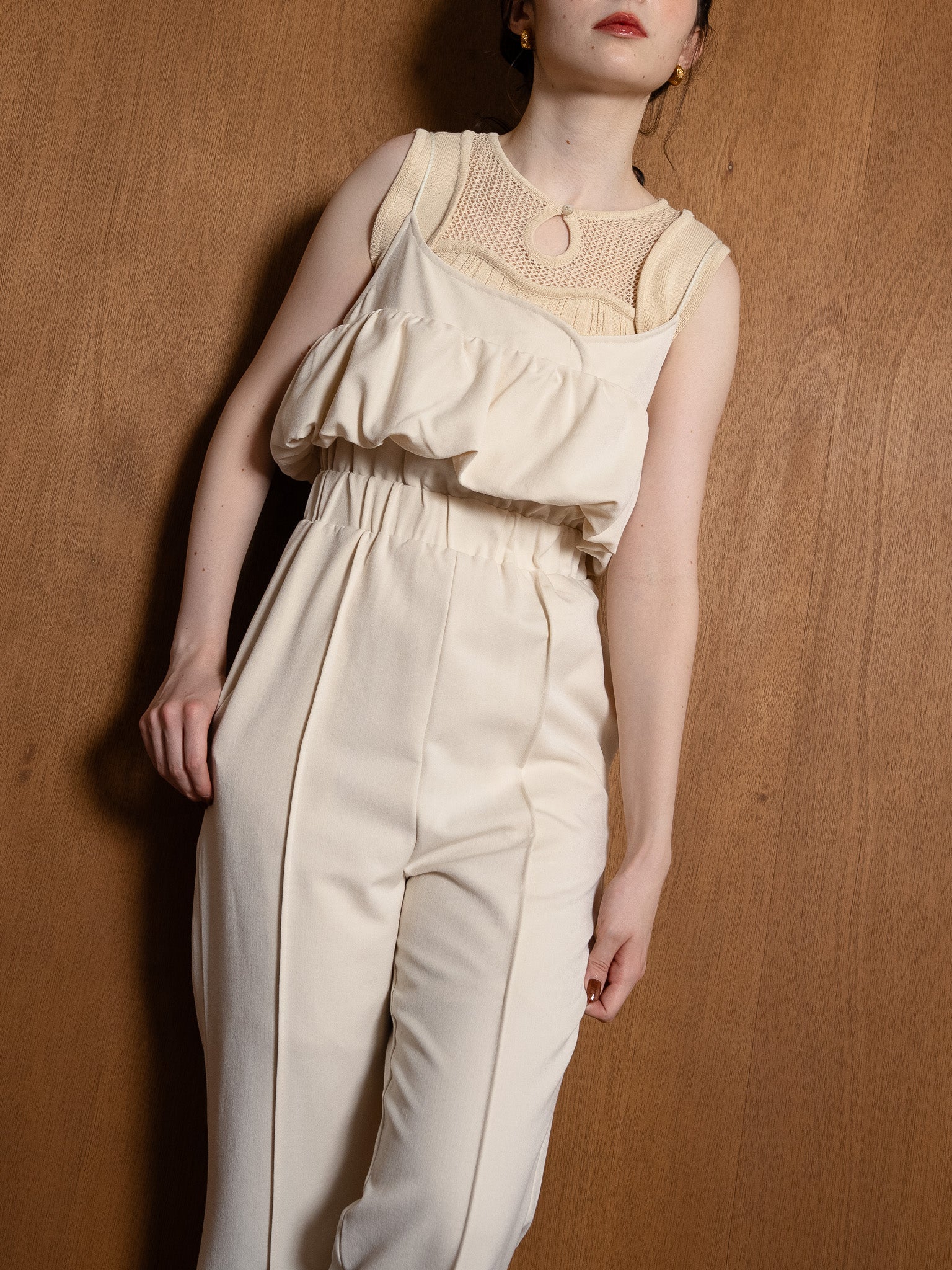 balloon camisole overalls / ivory