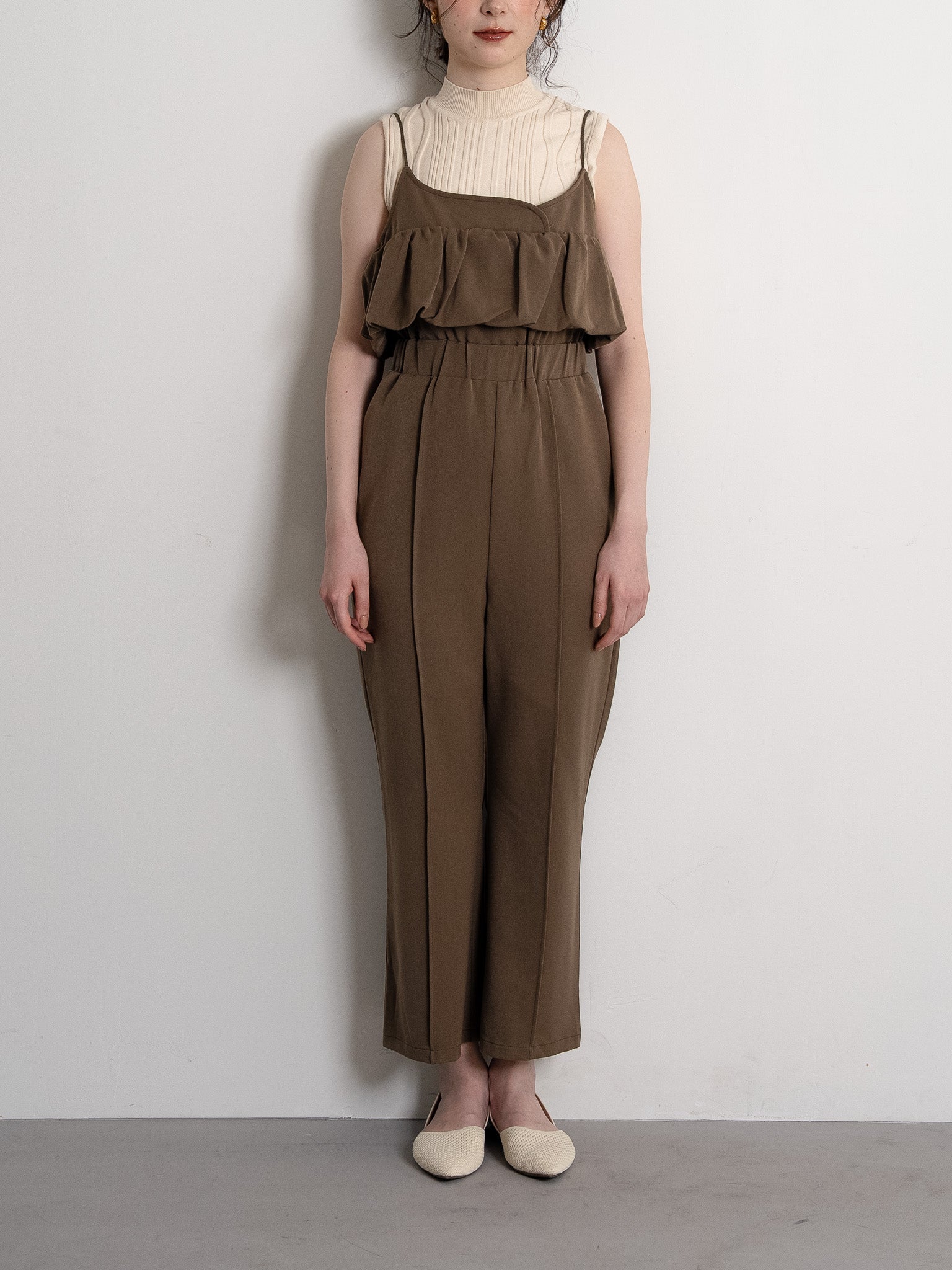 balloon camisole overalls / ash brown