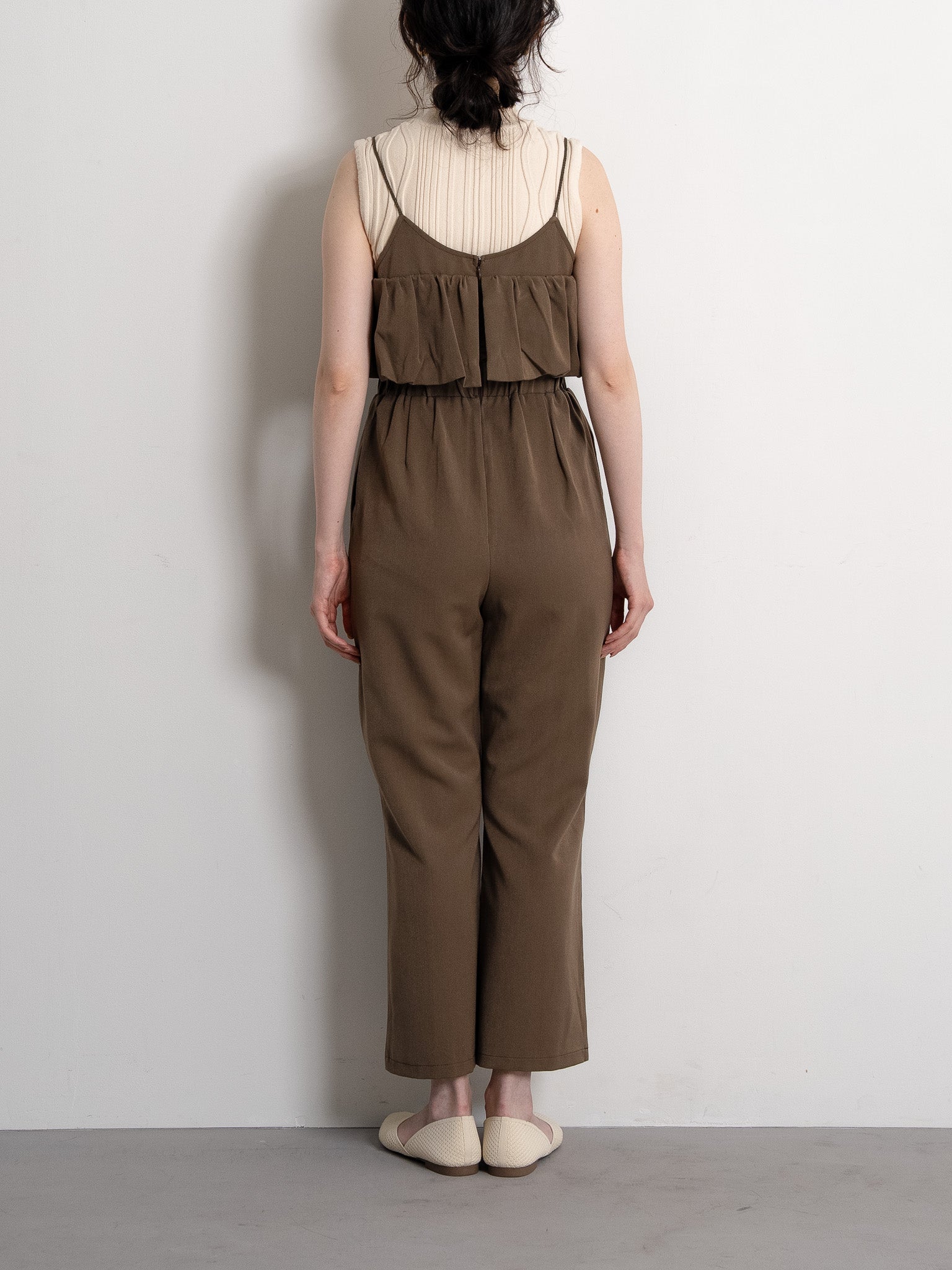 balloon camisole overalls / ash brown