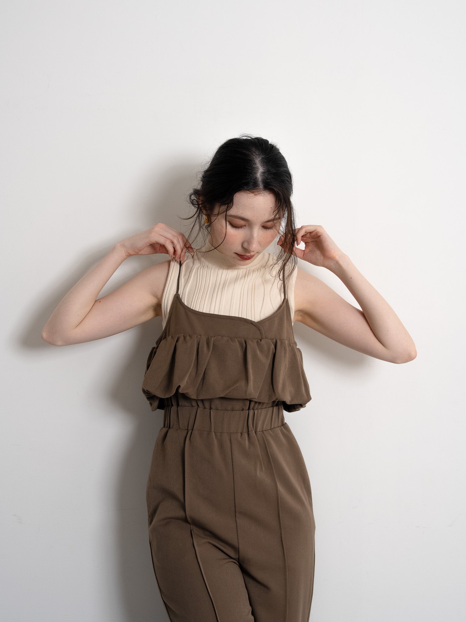 balloon camisole overalls / ash brown