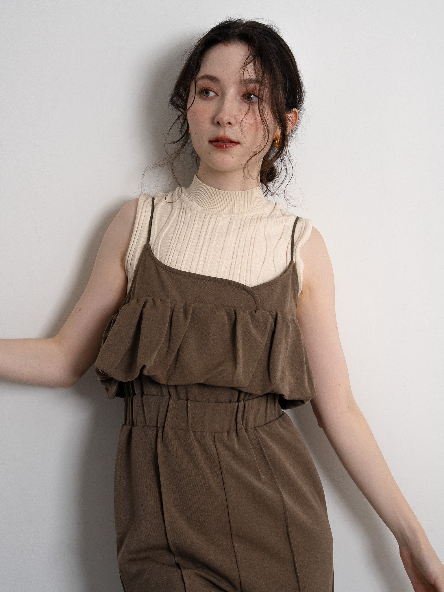 balloon camisole overalls / ash brown
