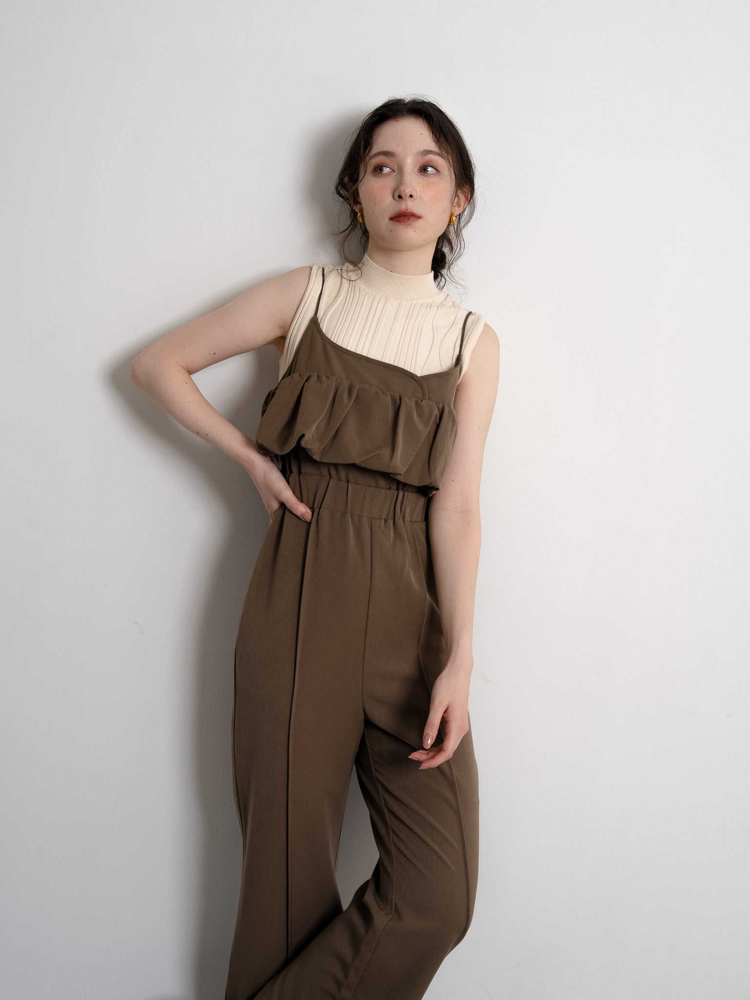 balloon camisole overalls / ash brown