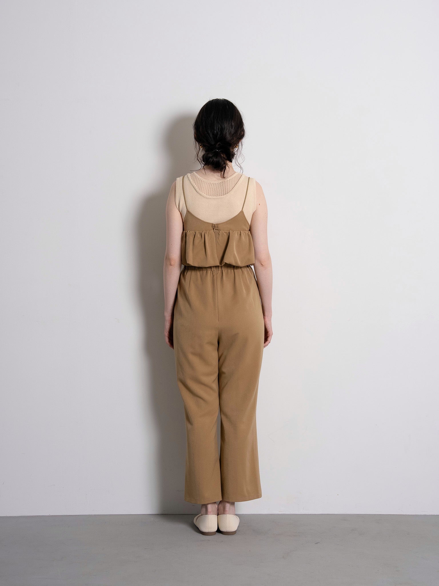 balloon camisole overalls / light brown