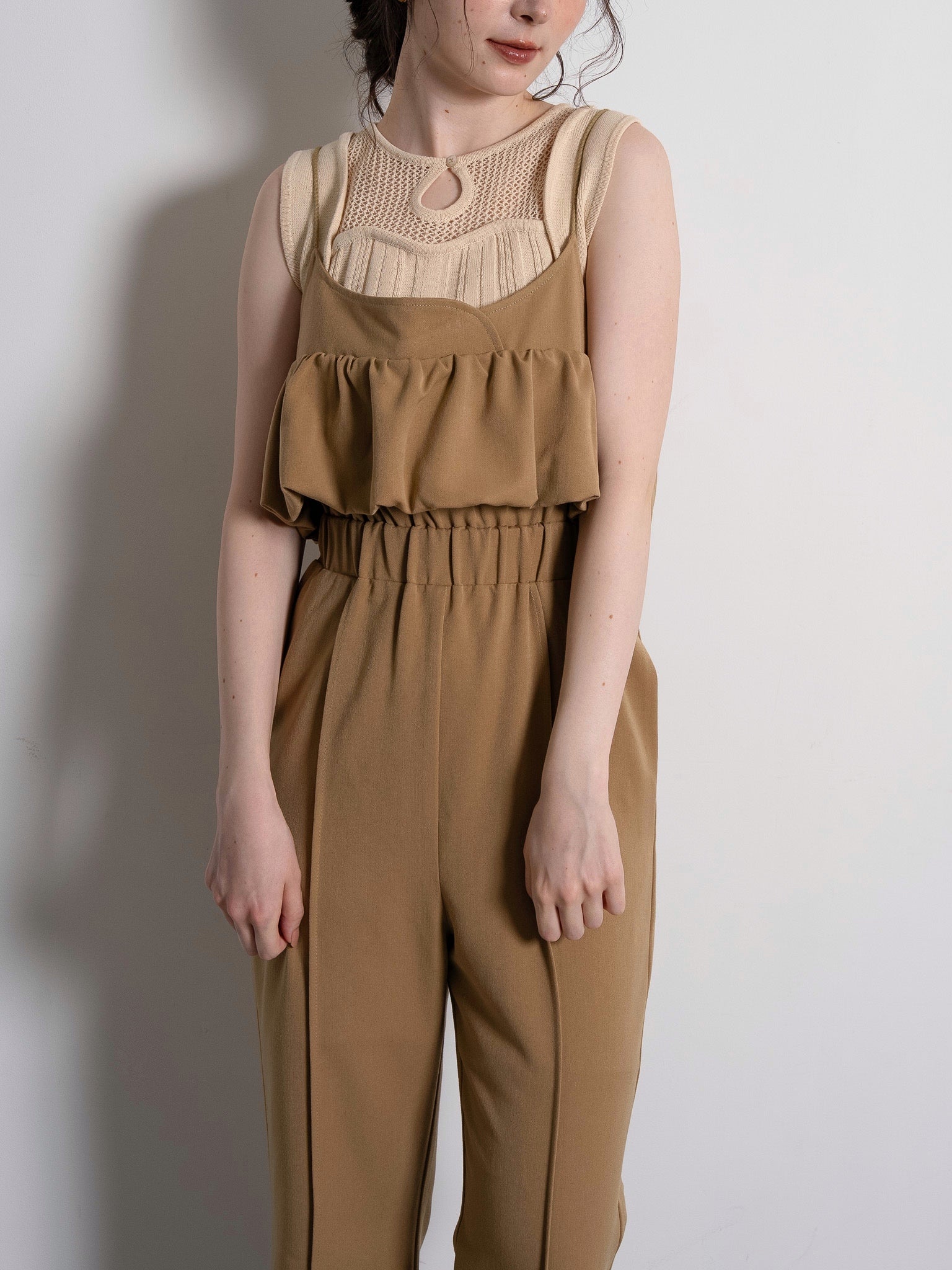 balloon camisole overalls / light brown