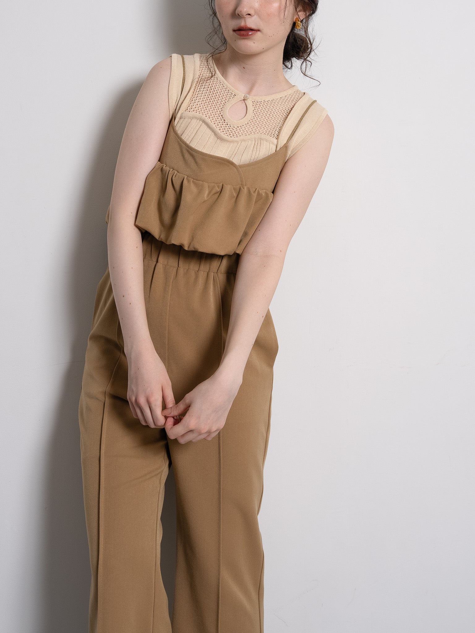 balloon camisole overalls / light brown
