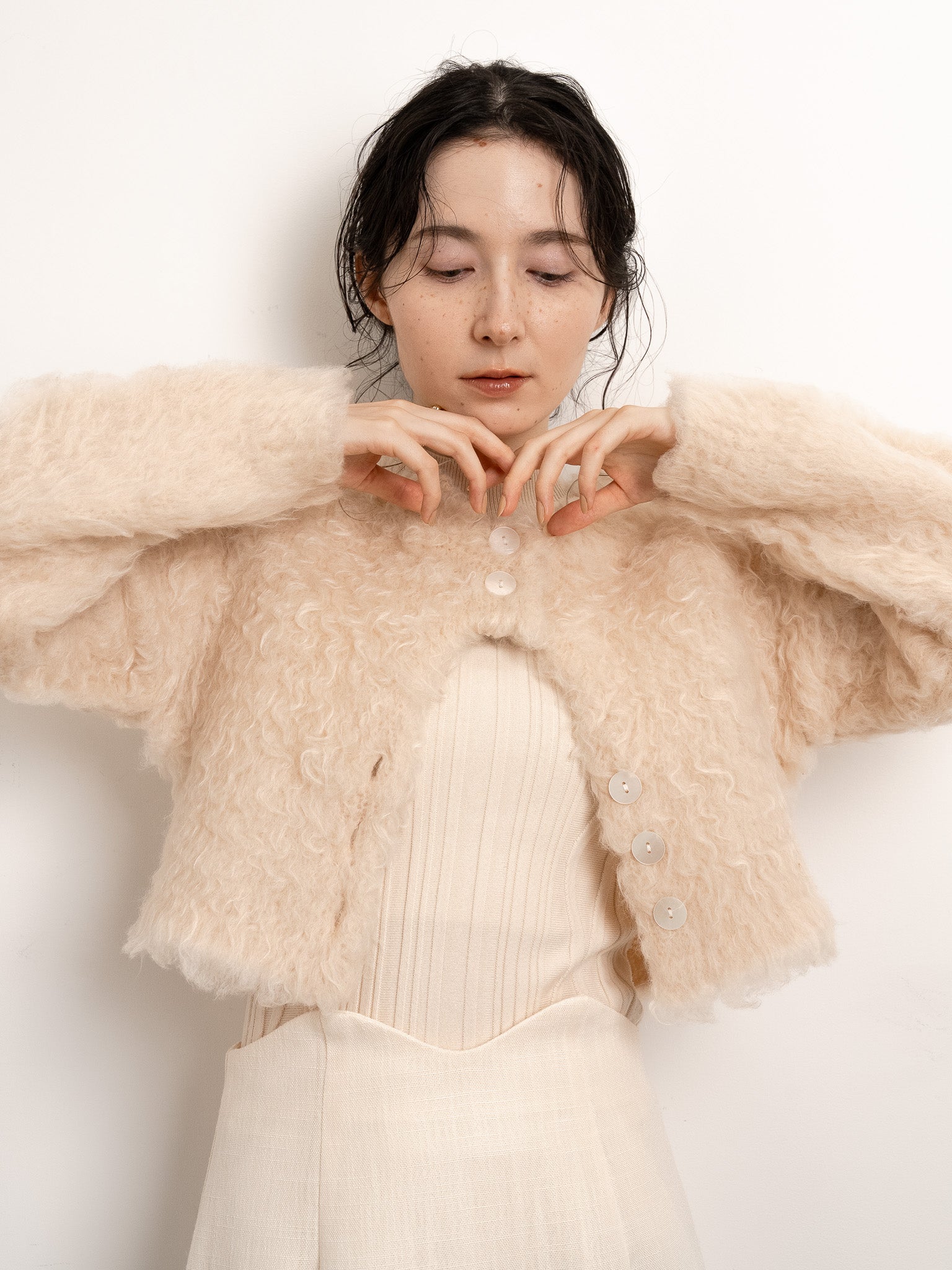 shaggy knit short cardigan