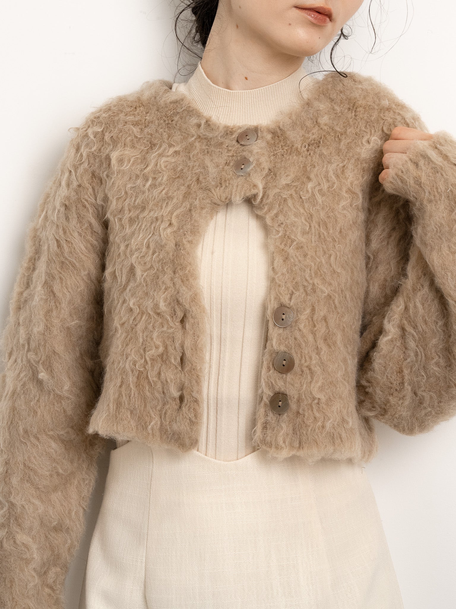 shaggy knit short cardigan