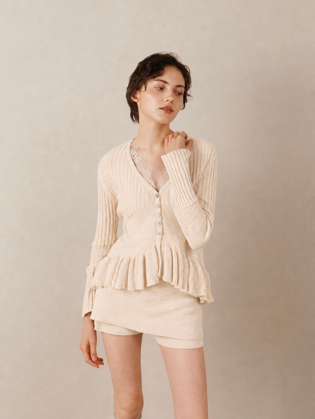 Frill Hem Chenille Cardigan