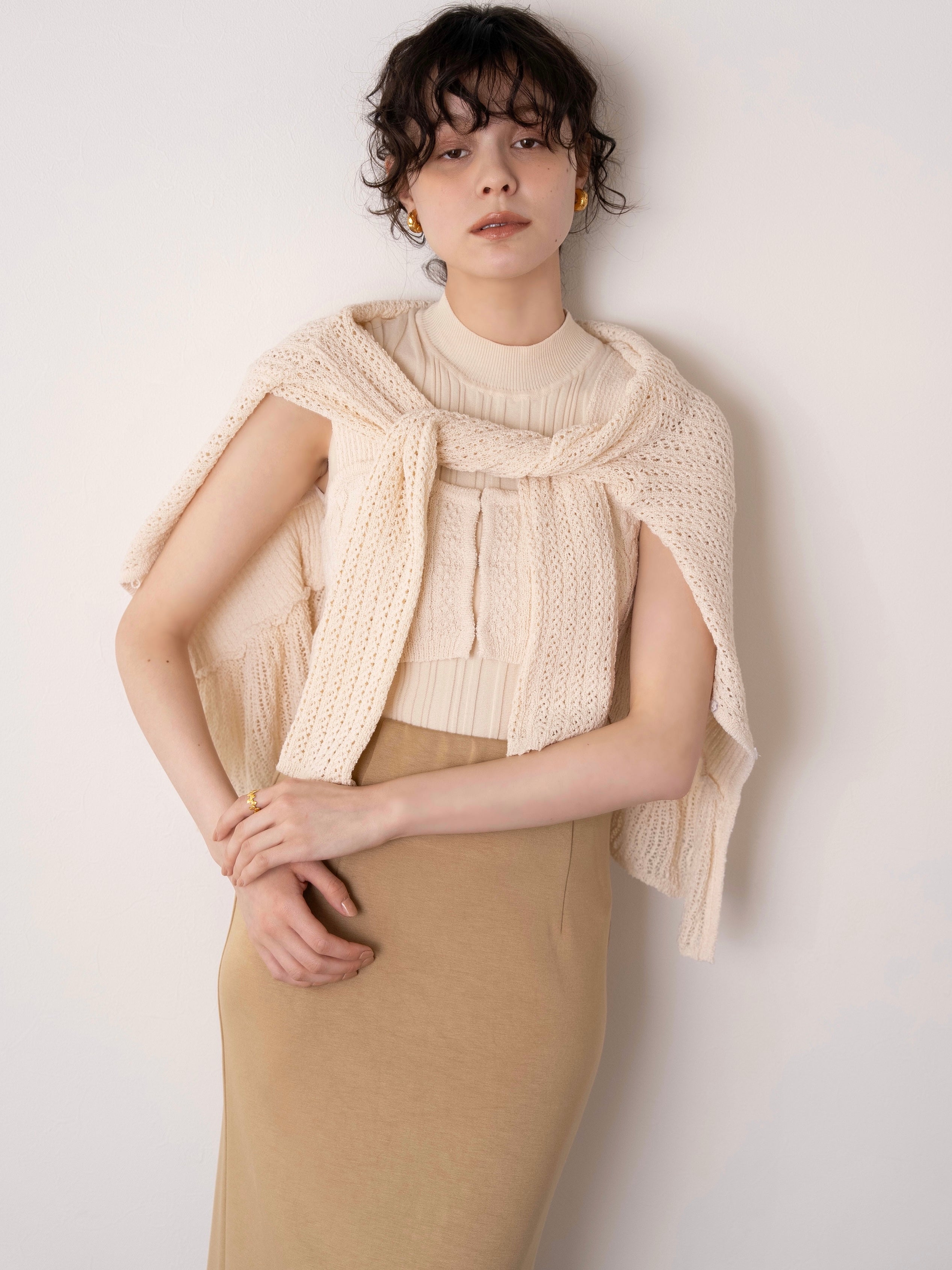 rattan design knit bustier set / ivory