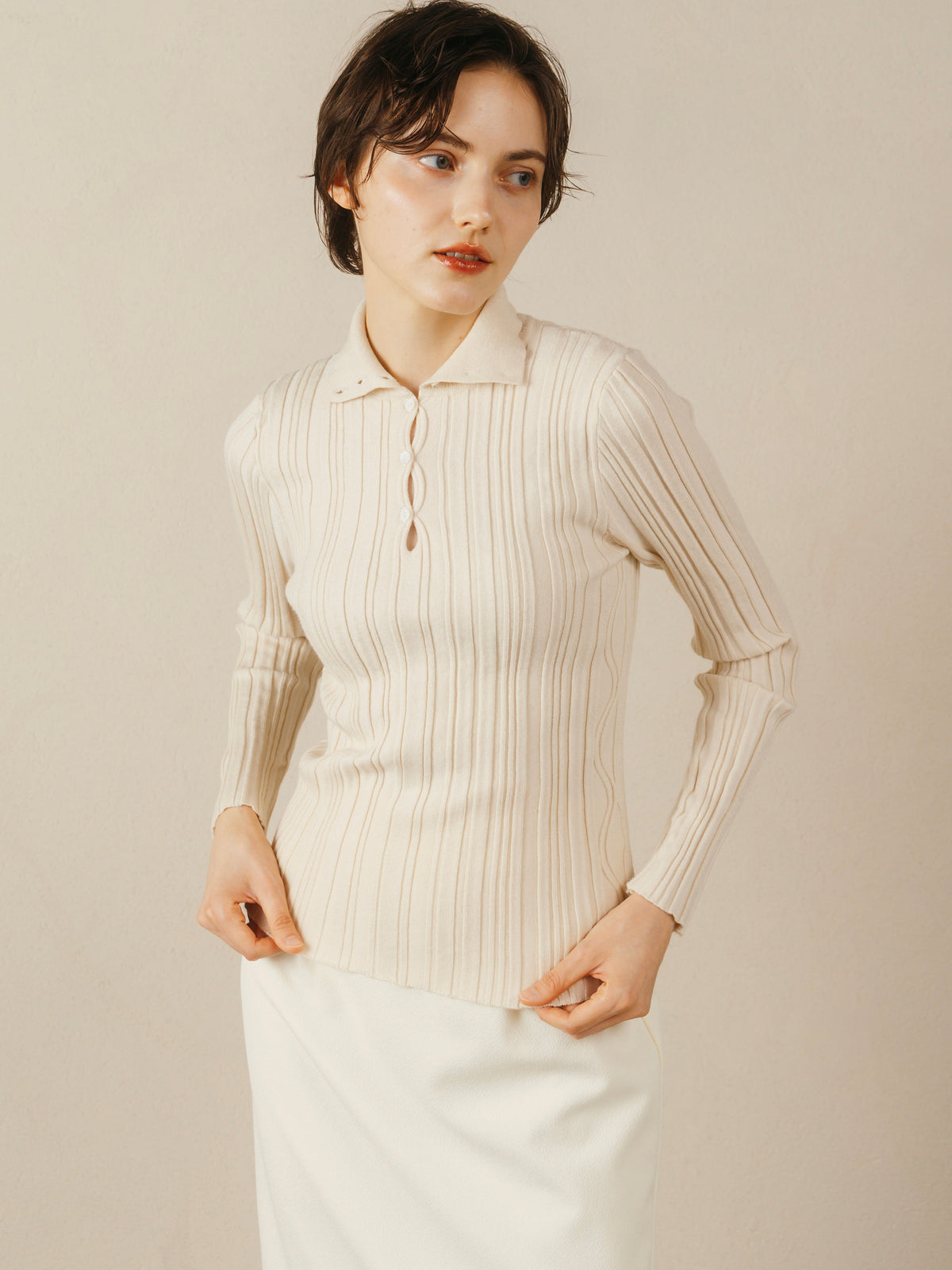 2-Way Neck Random Rib Knit