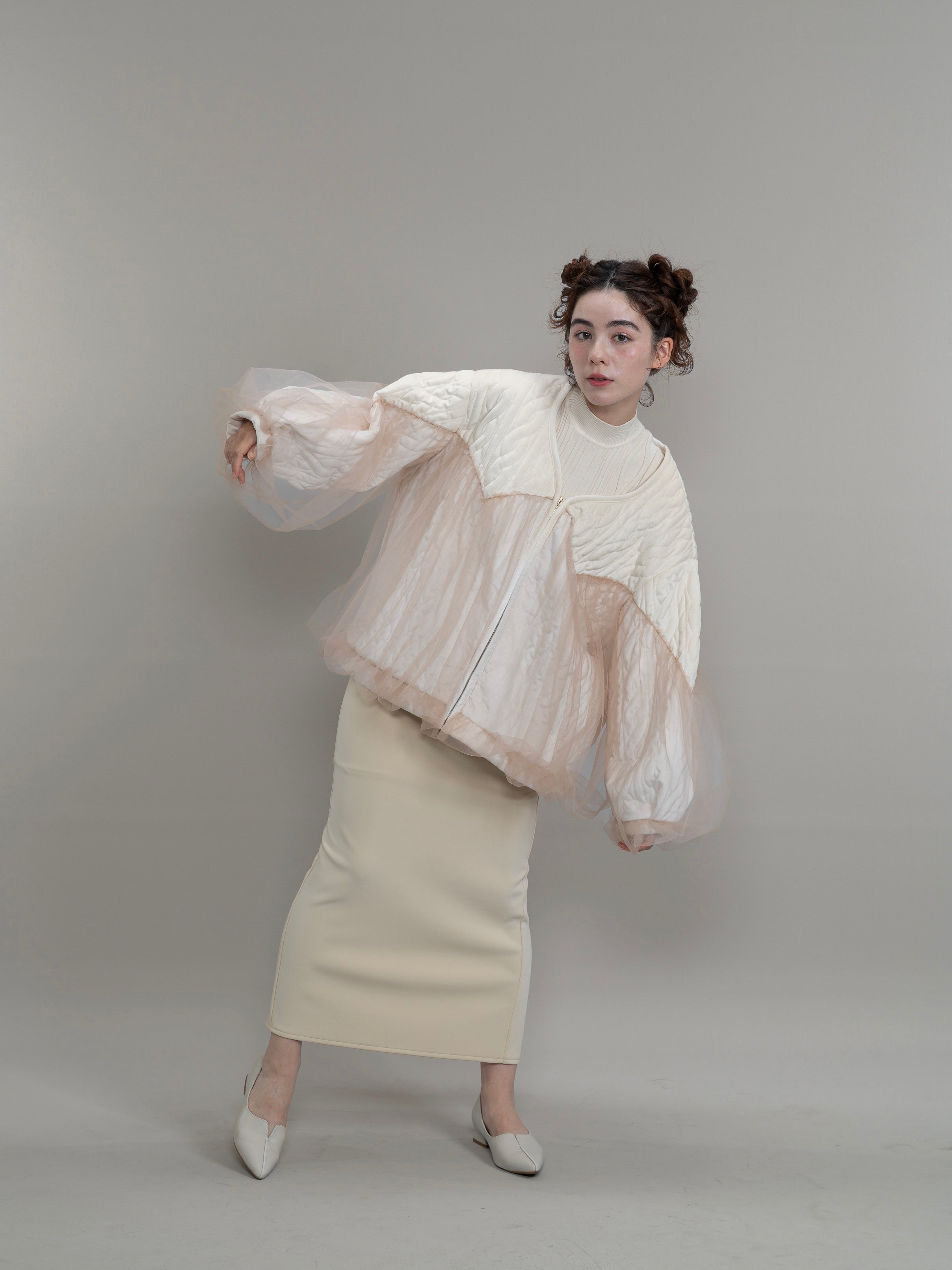 nuance quilting tulle outer / beige