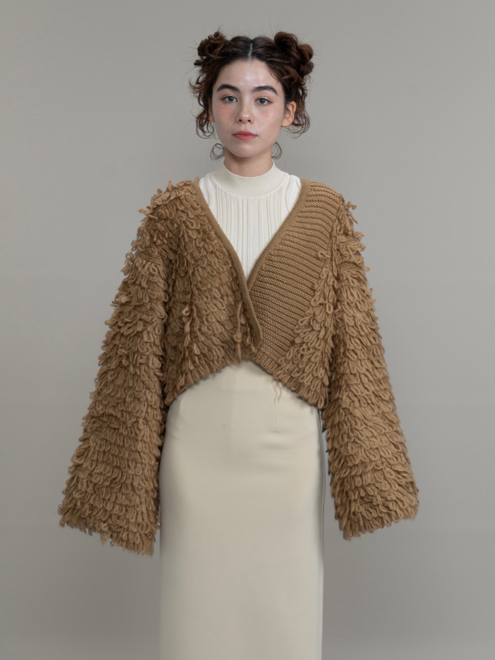 loop knit cardigan / brown