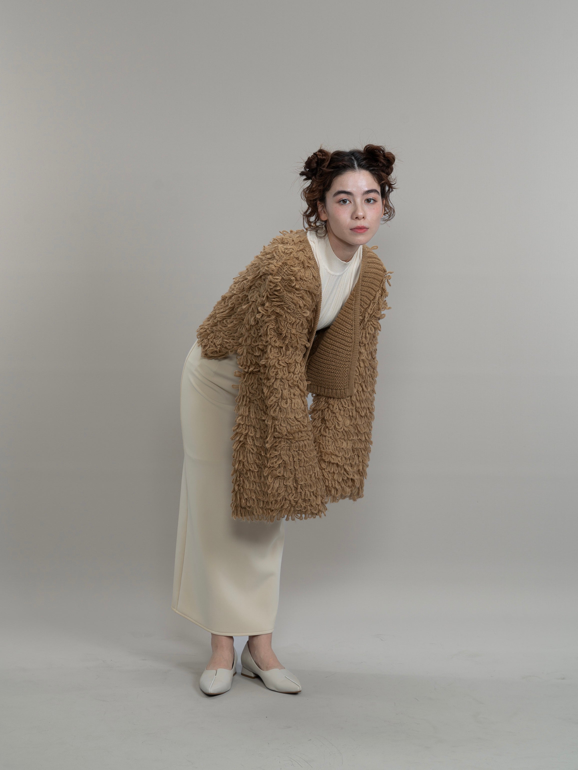 loop knit cardigan / brown