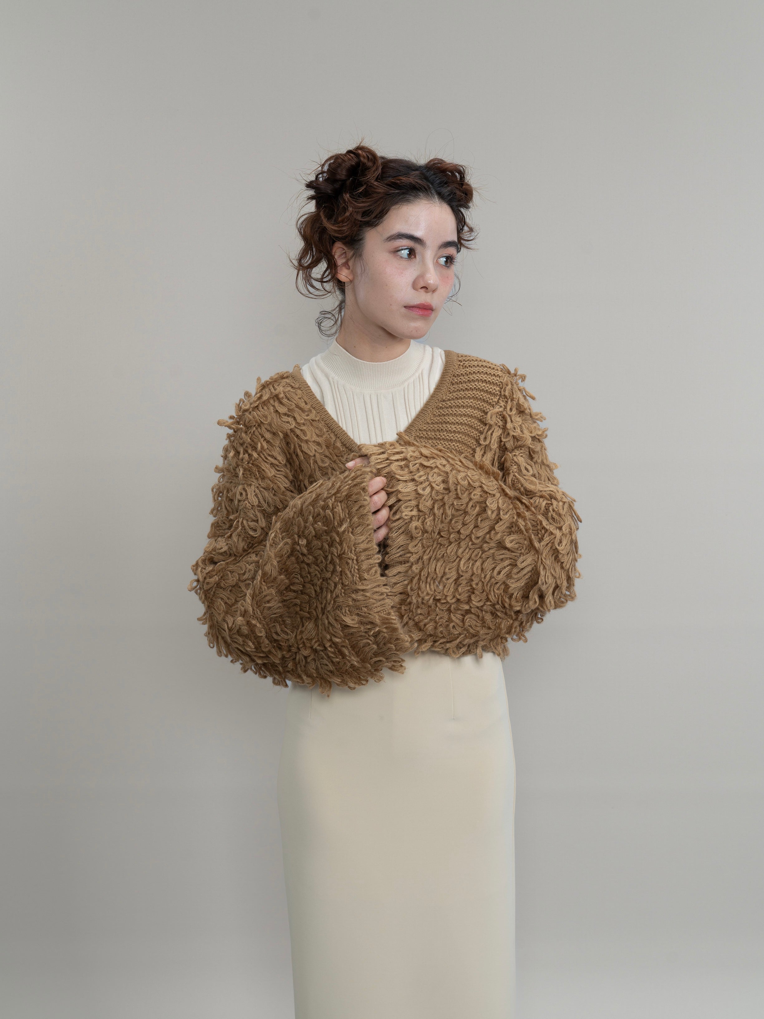 loop knit cardigan / brown