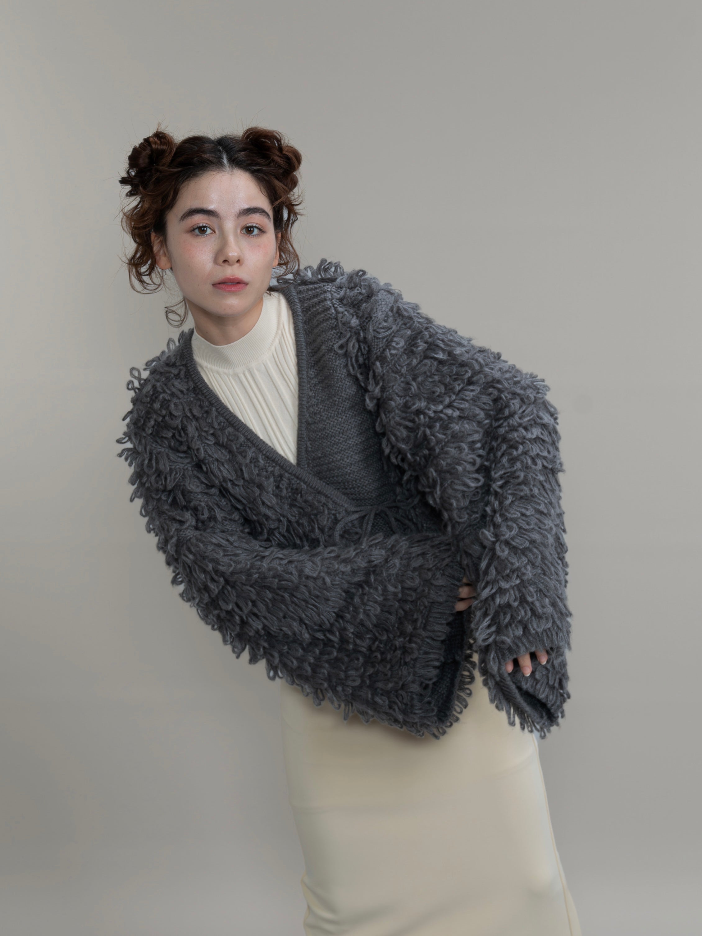 loop knit cardigan / gray