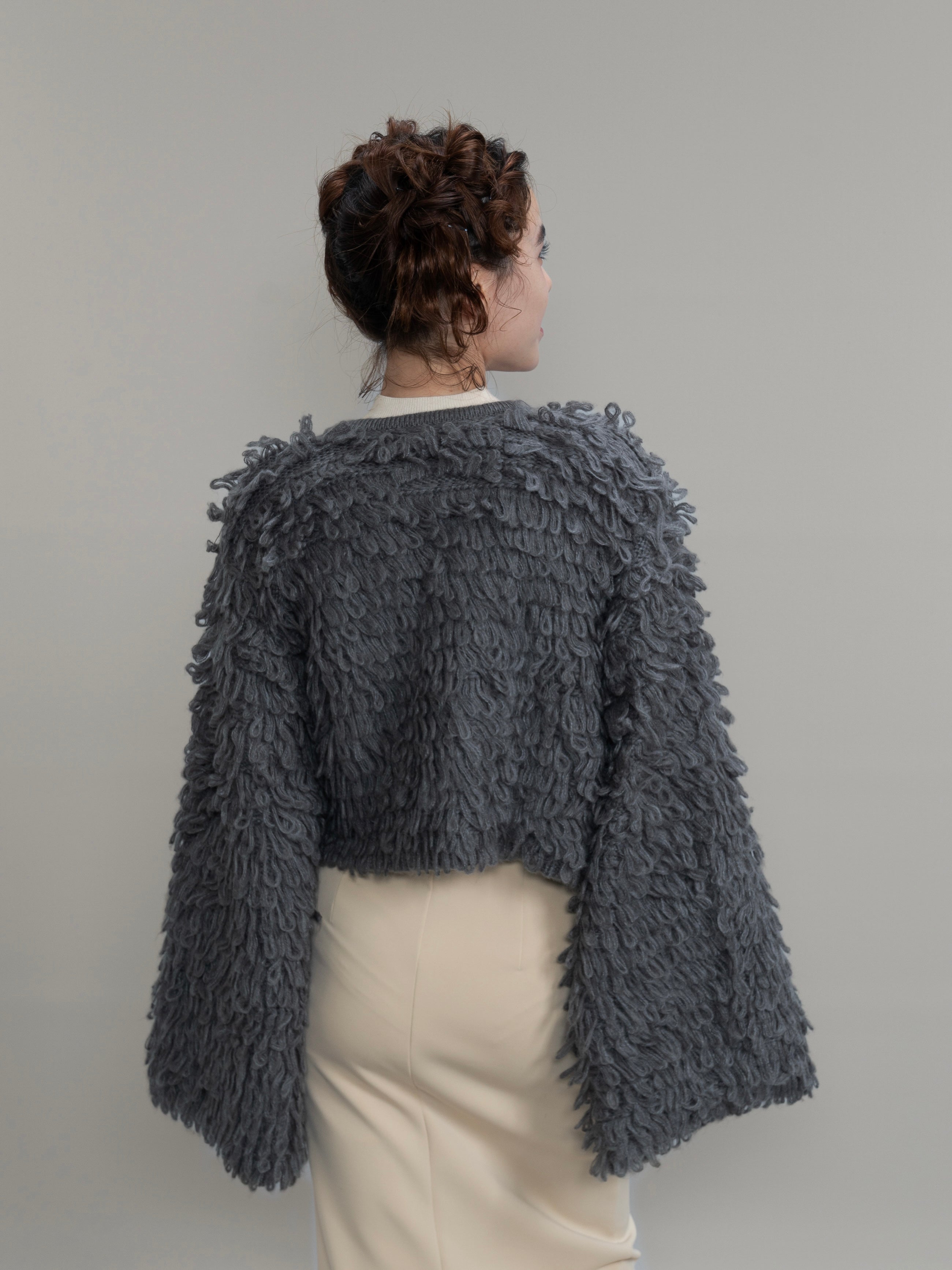 loop knit cardigan / gray