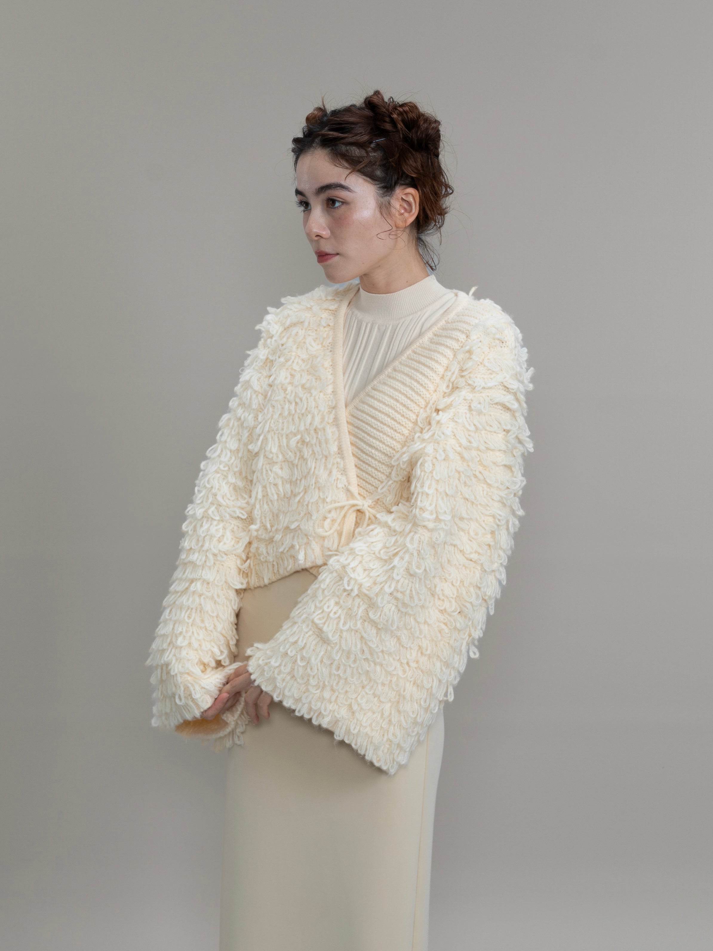 loop knit cardigan / ivory