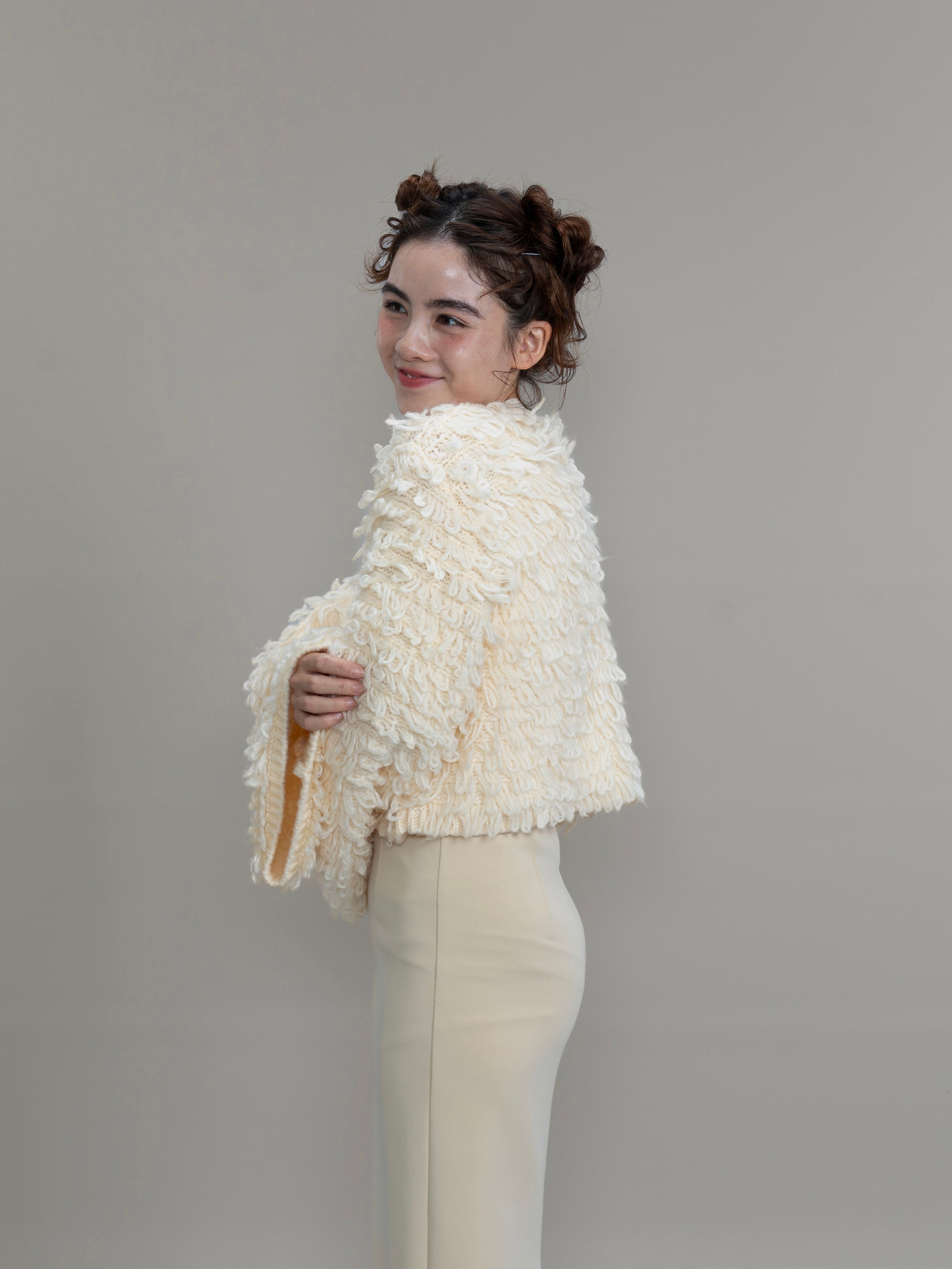 loop knit cardigan / ivory