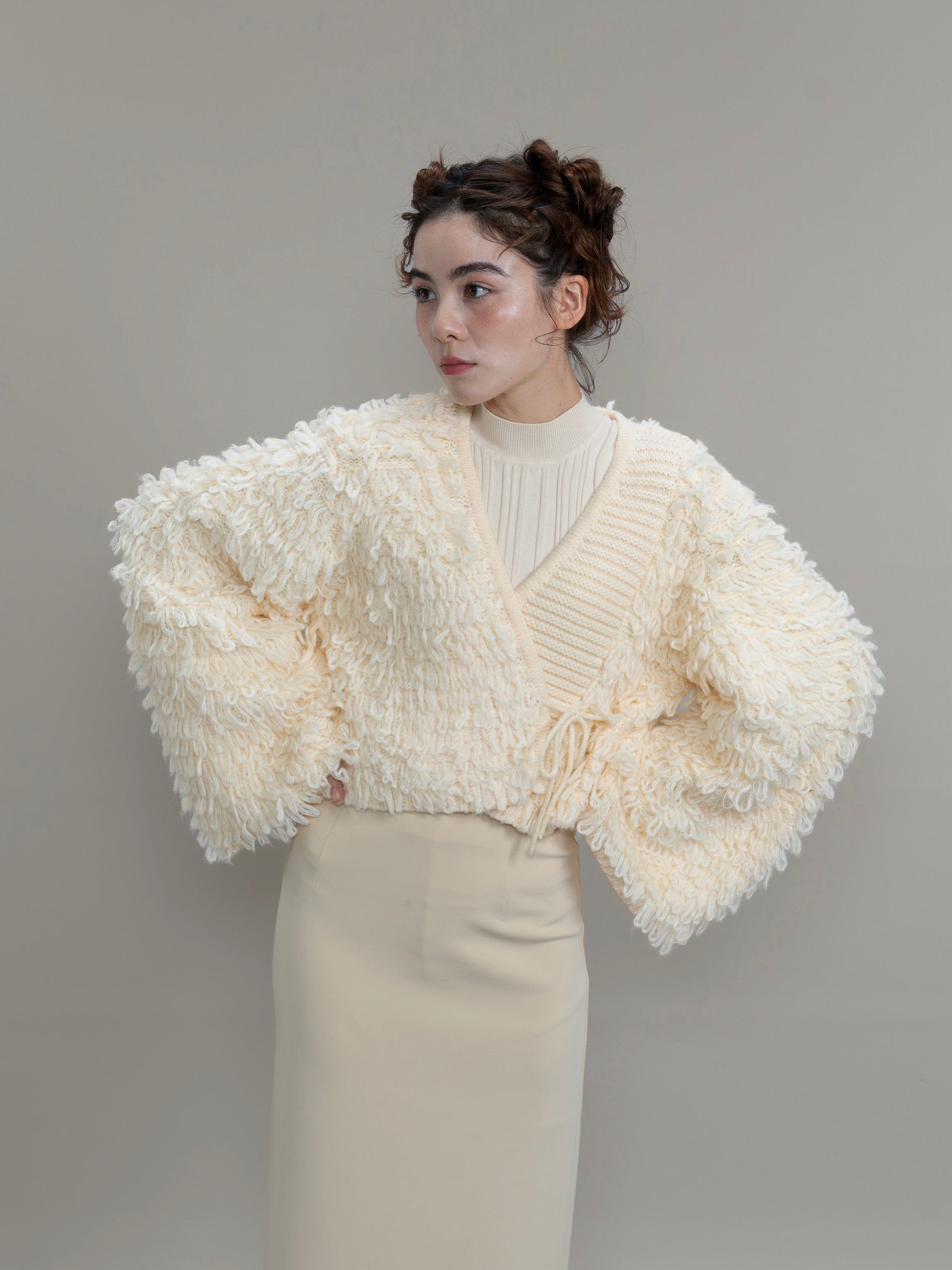 loop knit cardigan / ivory