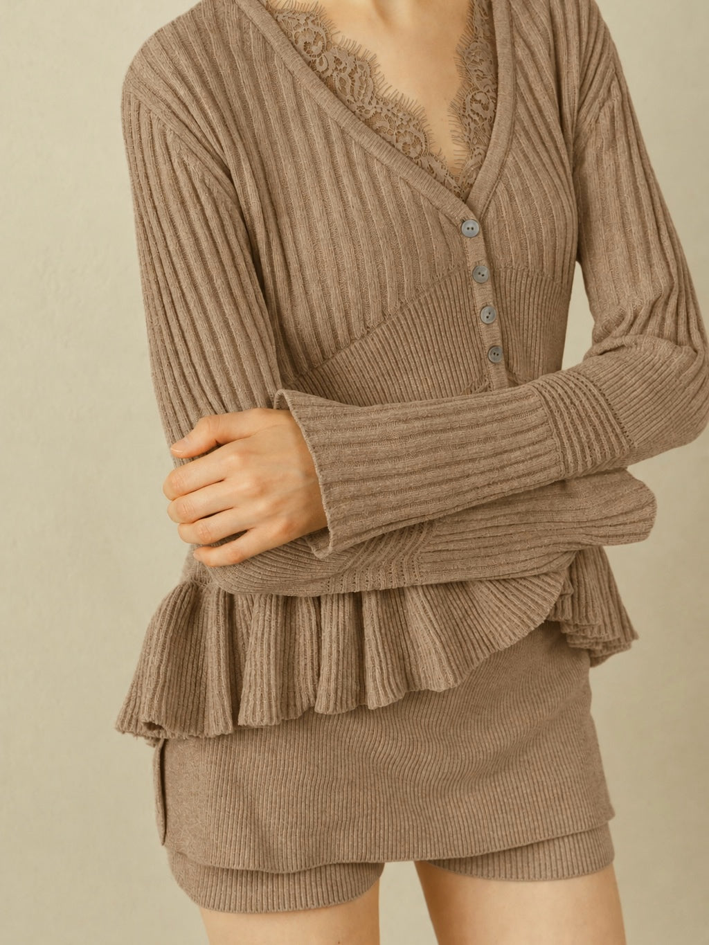 Frill Hem Chenille Cardigan