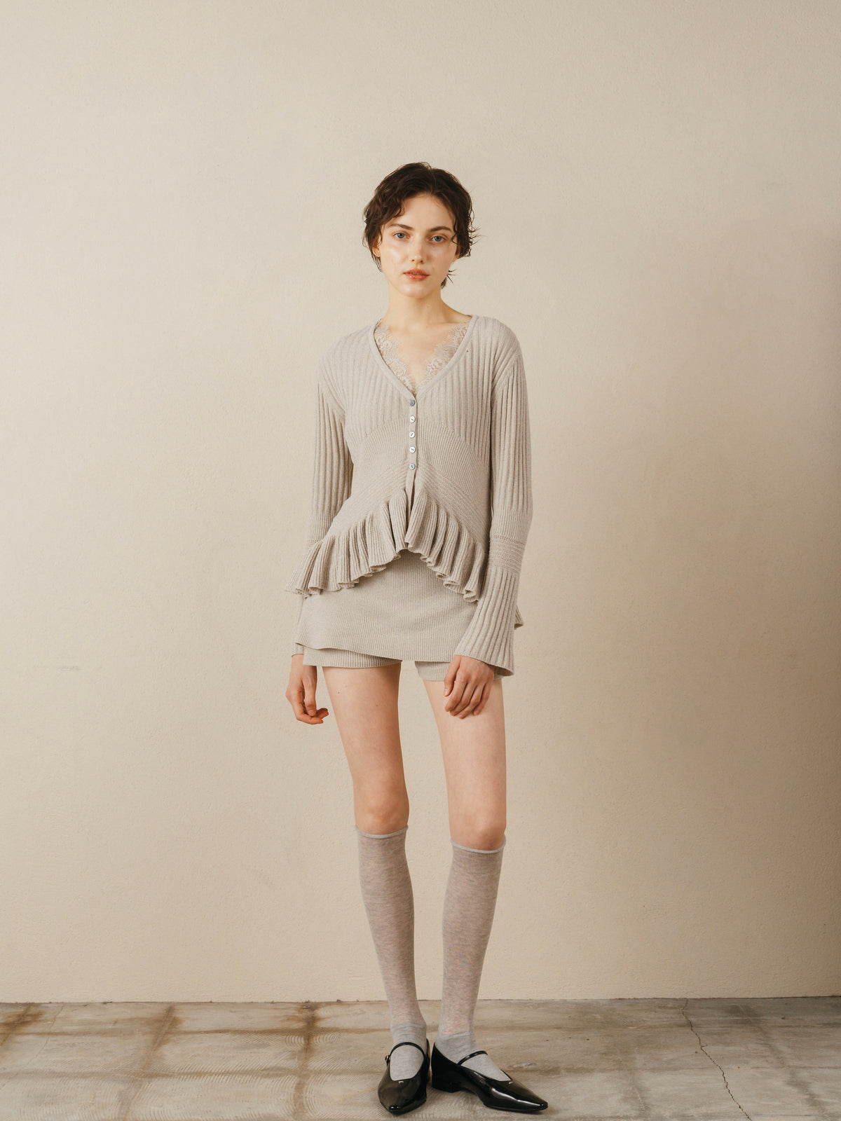 Frill Hem Chenille Cardigan