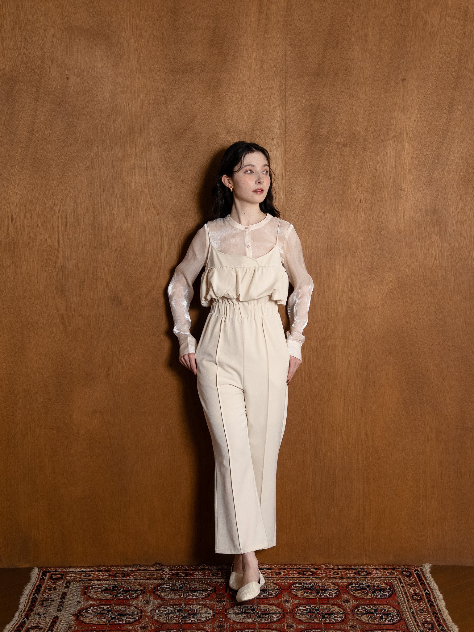 balloon camisole overalls / ivory