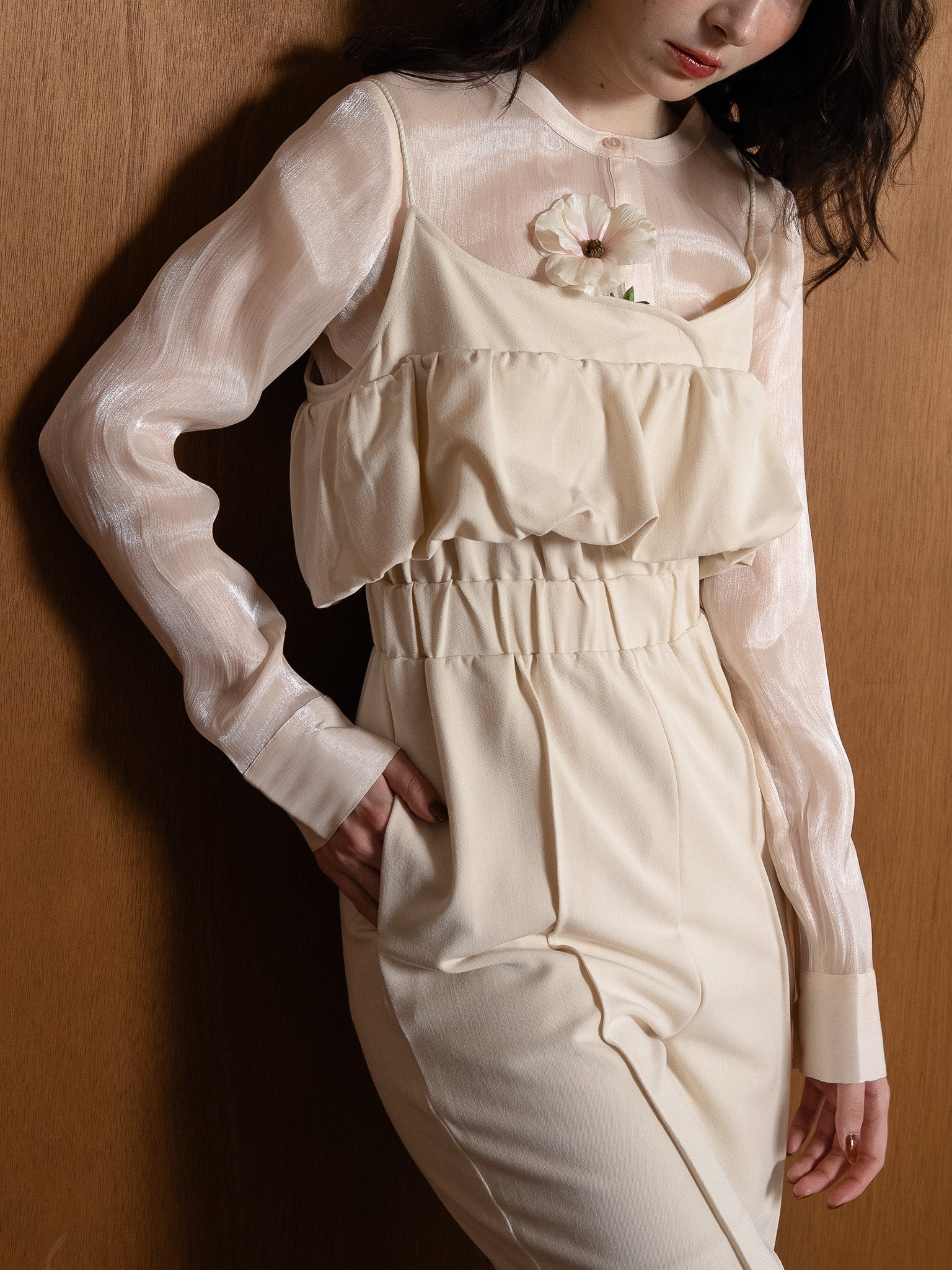 balloon camisole overalls / ivory