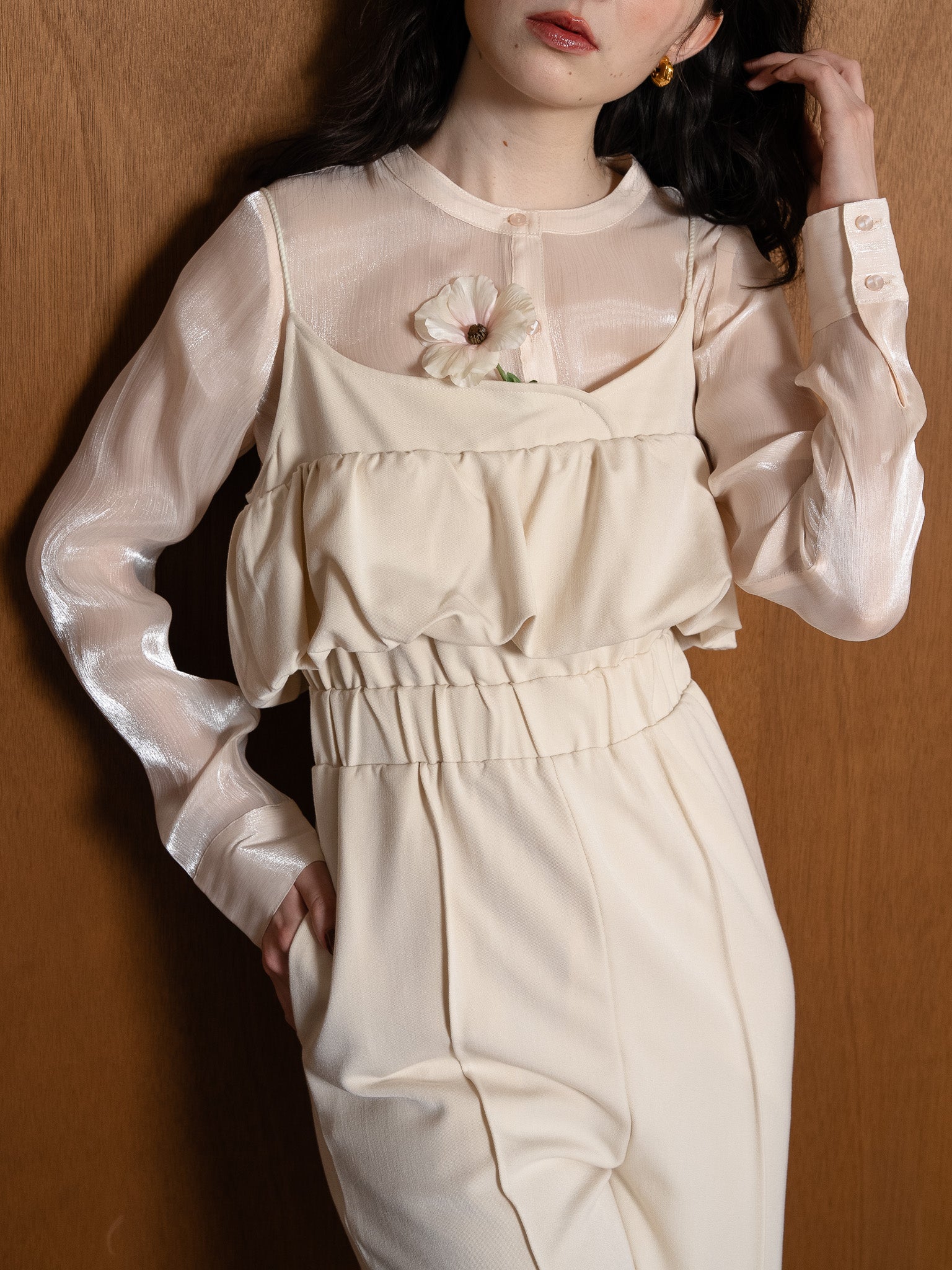 balloon camisole overalls / ivory