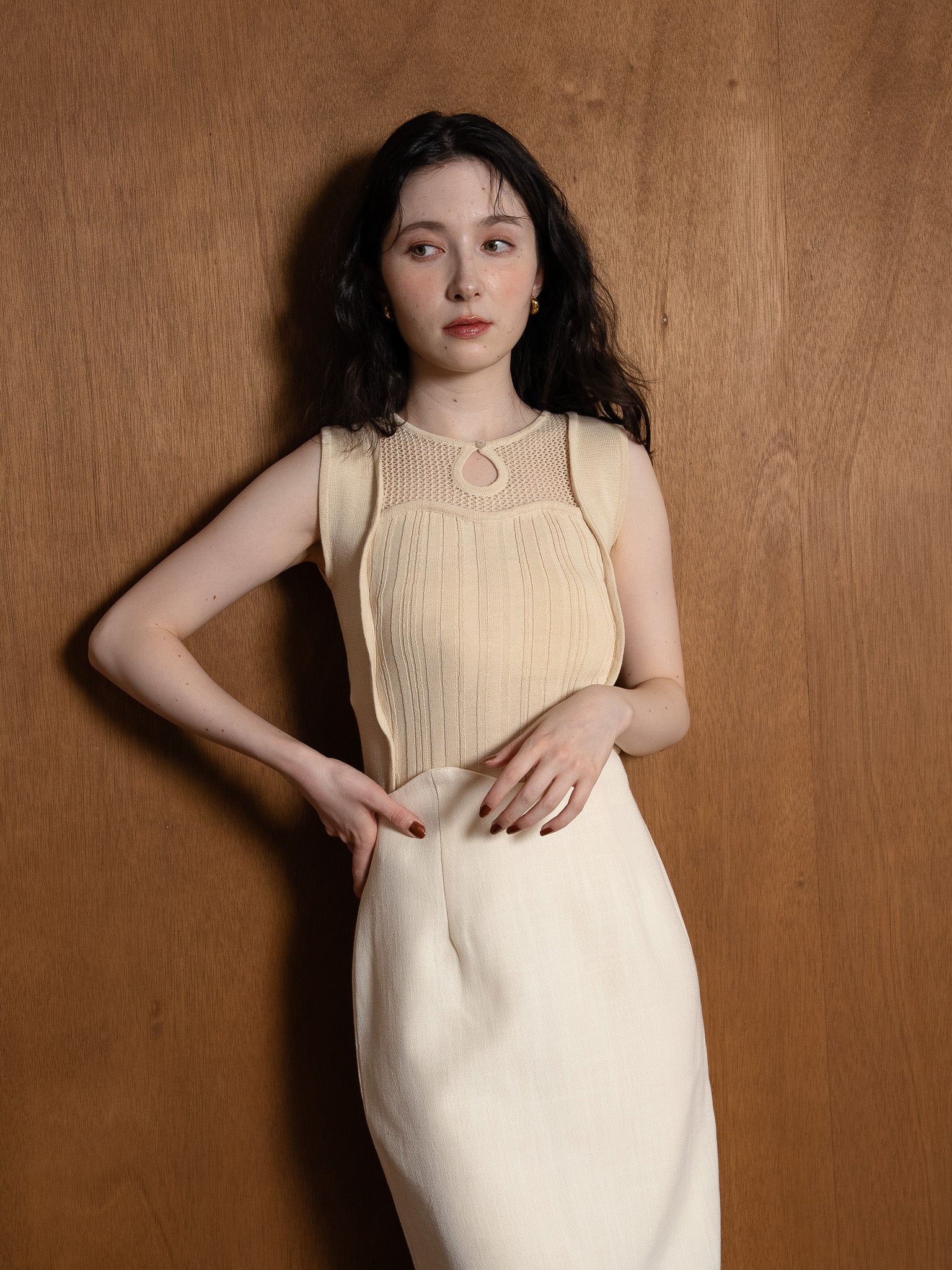 wave design knit tank-top / ivory