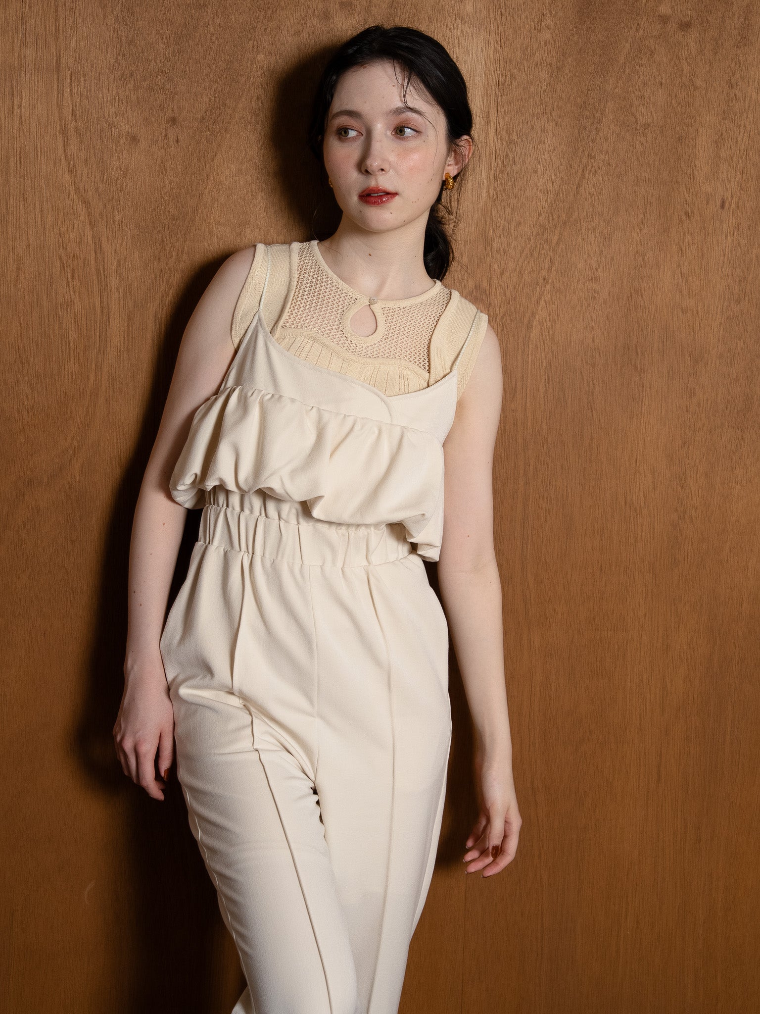 balloon camisole overalls / ivory
