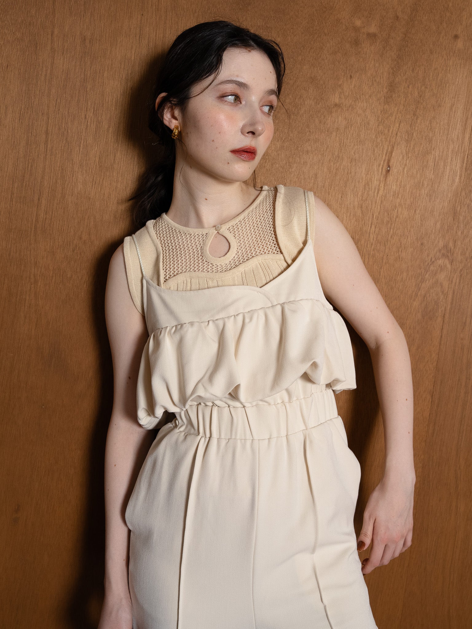 balloon camisole overalls / ivory