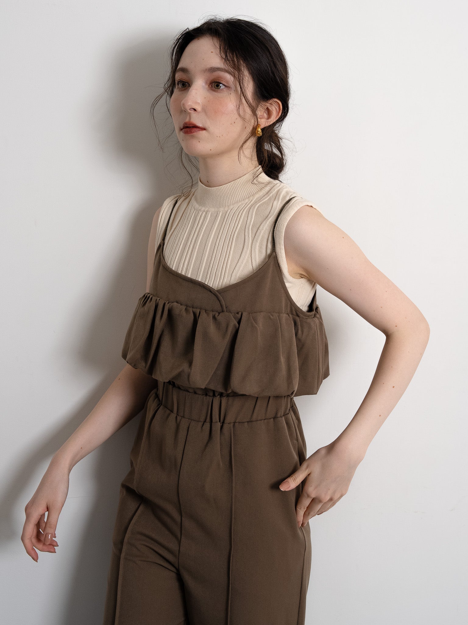 balloon camisole overalls / ash brown