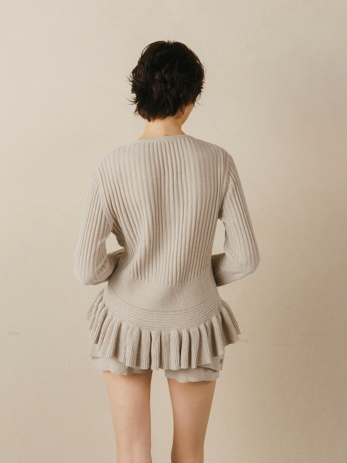 Frill Hem Chenille Cardigan