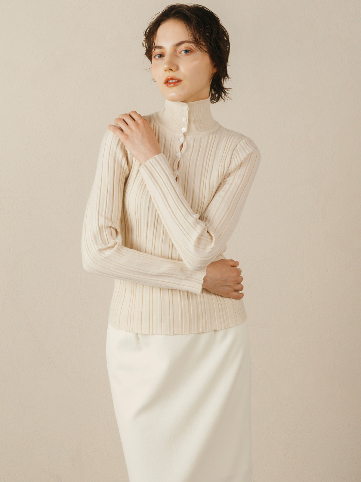 2-Way Neck Random Rib Knit
