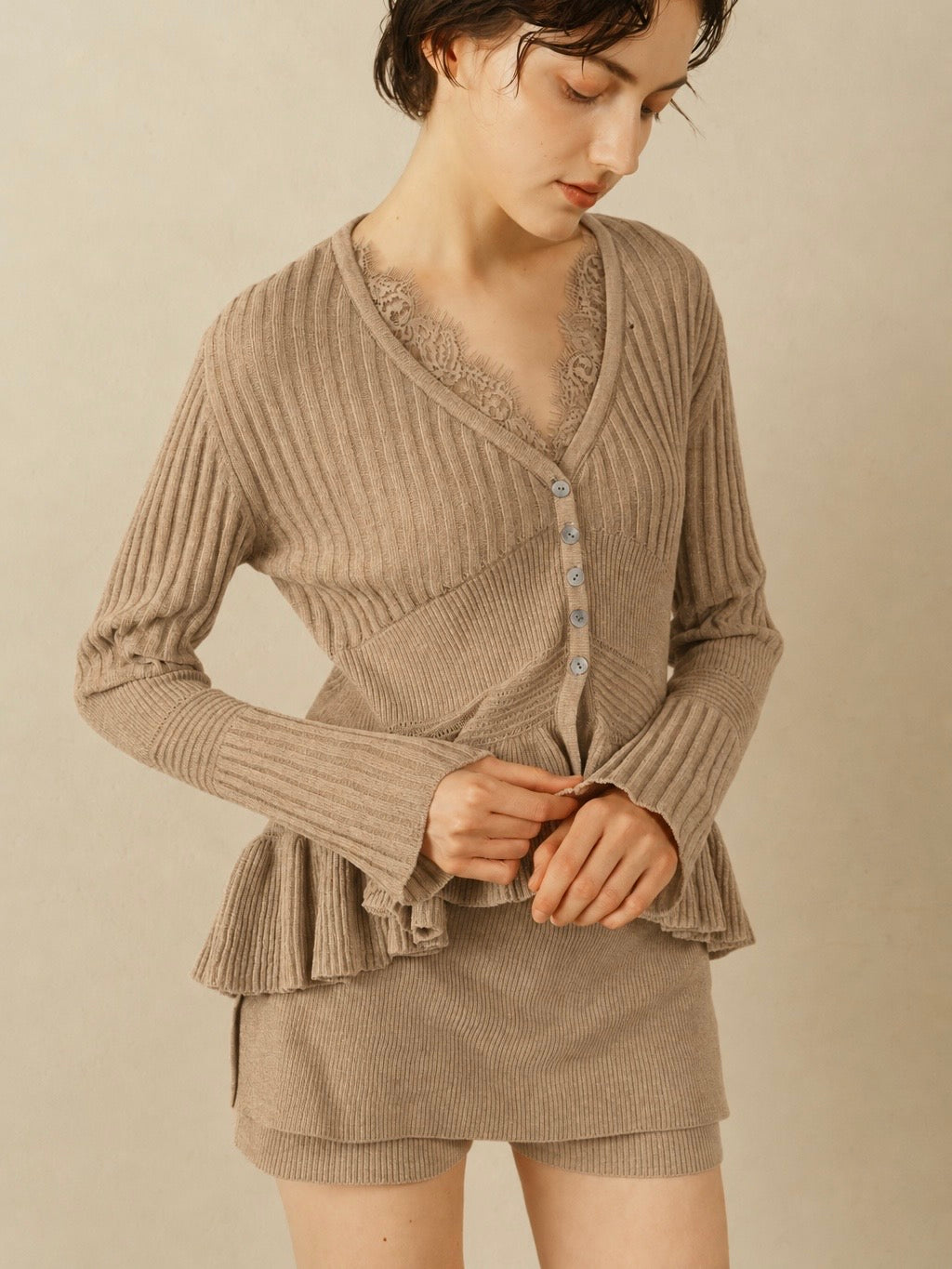 Frill Hem Chenille Cardigan