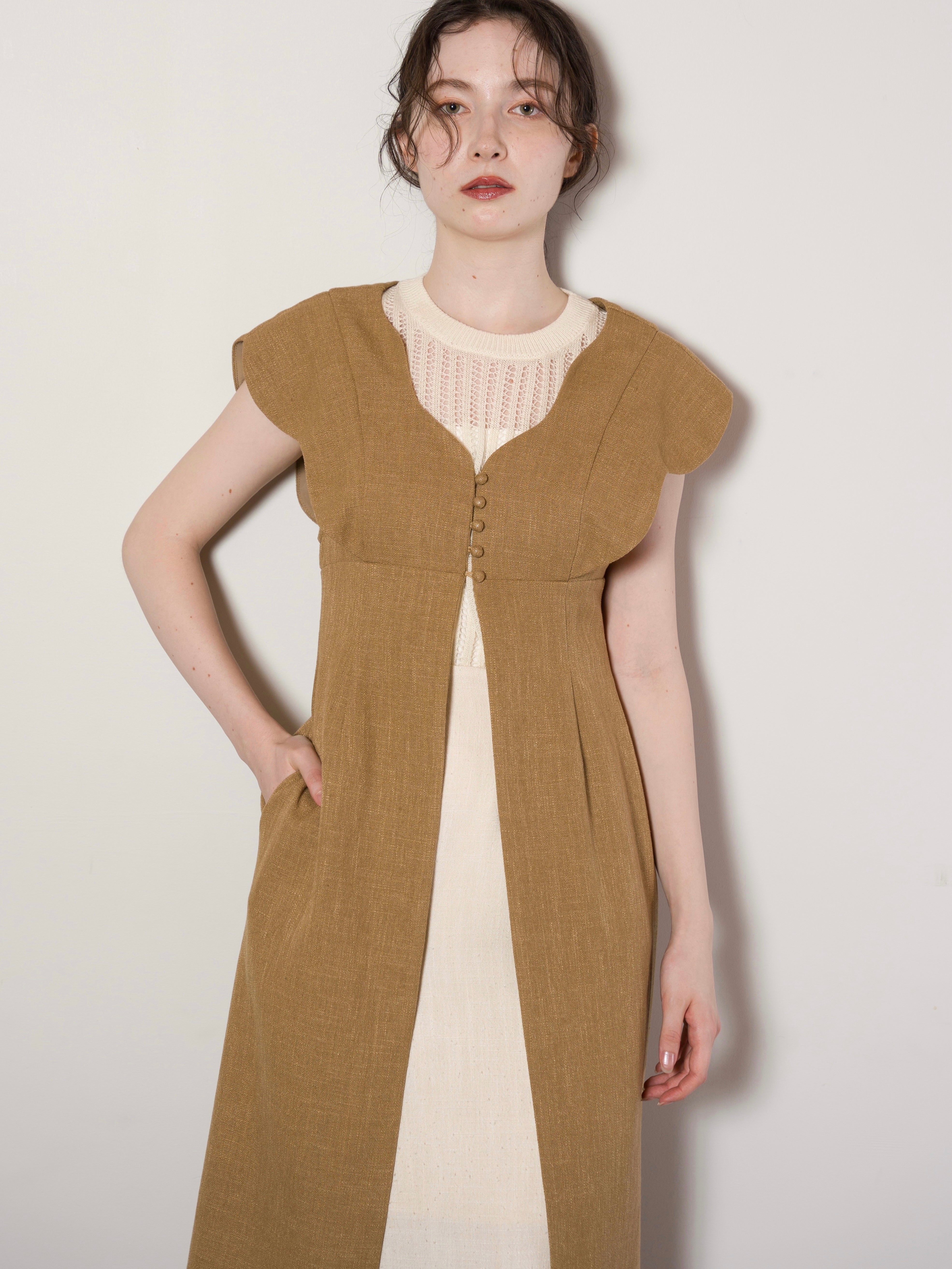nuance collar gilet / beige euw イユー サイズ2 nuance collar gilet / beige