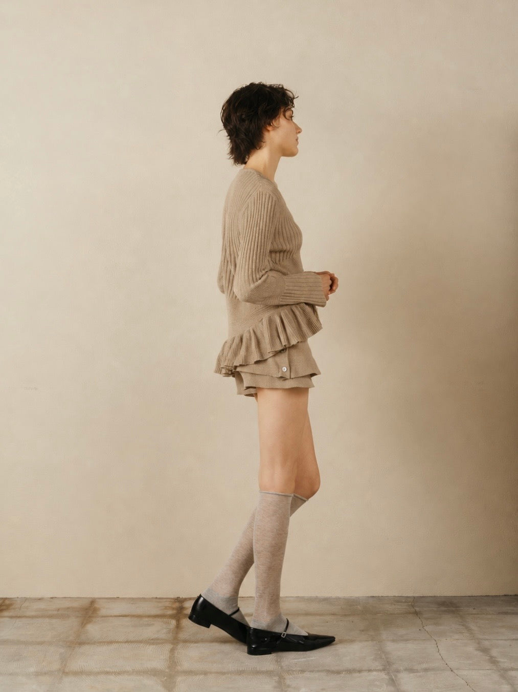 Frill Hem Chenille Cardigan