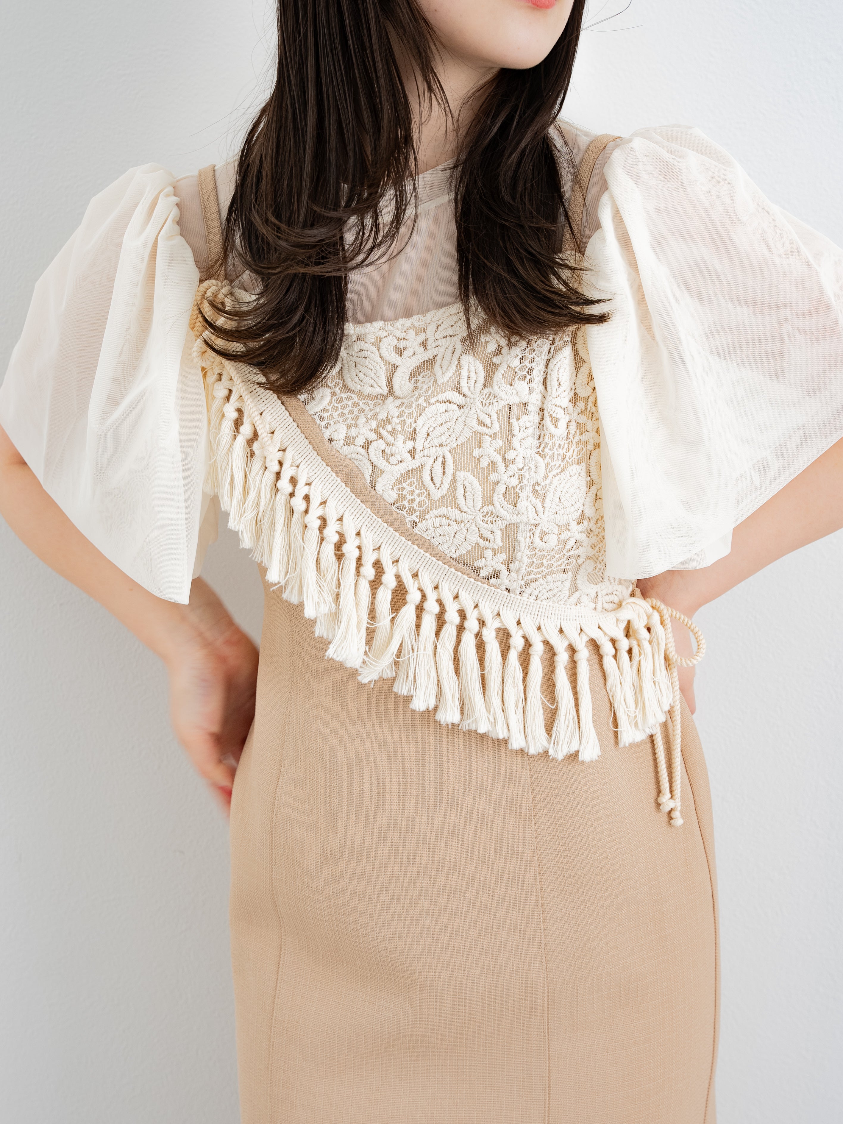 sheer tuck top / ivory