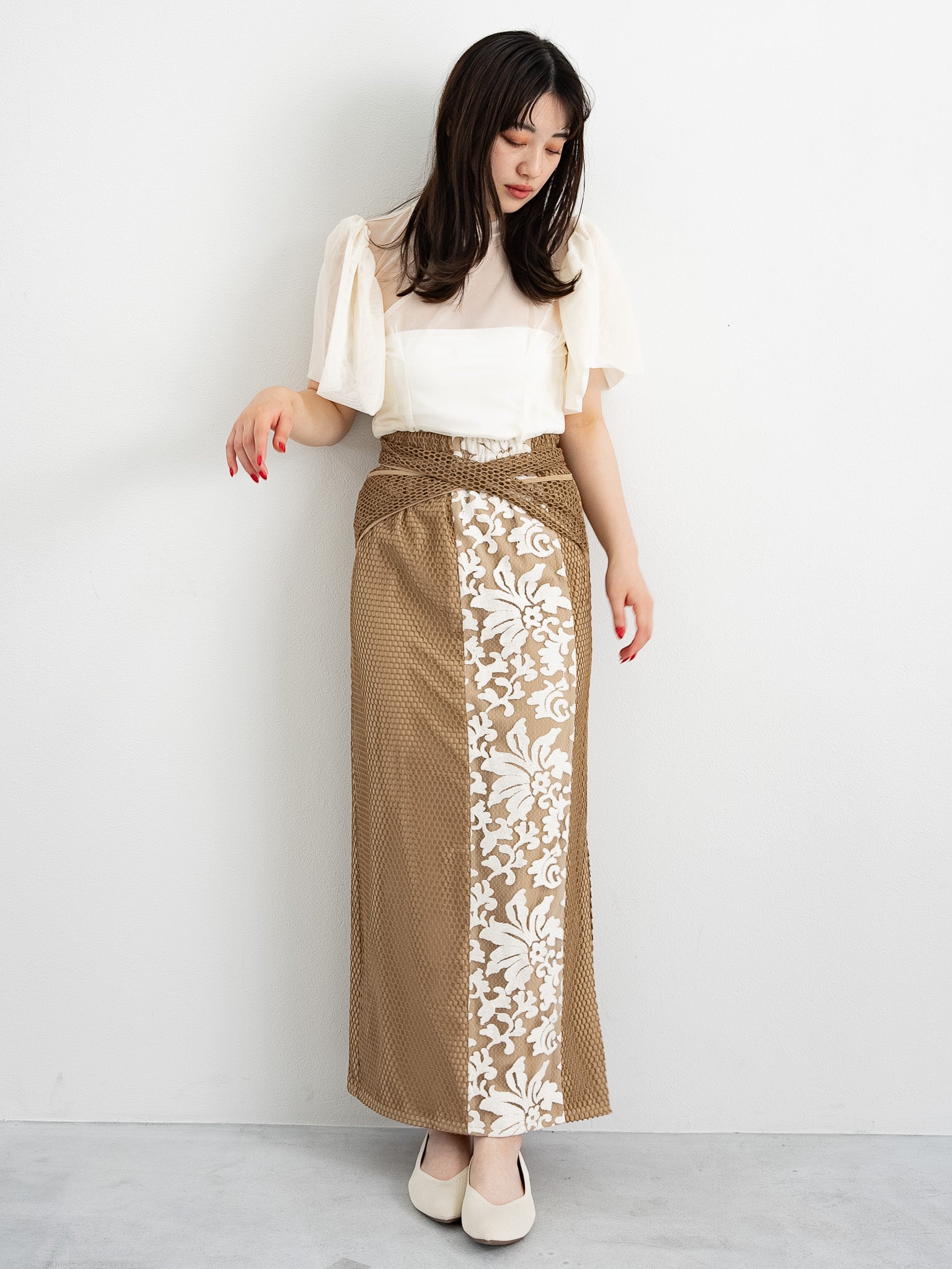 multi mesh skirt / brown