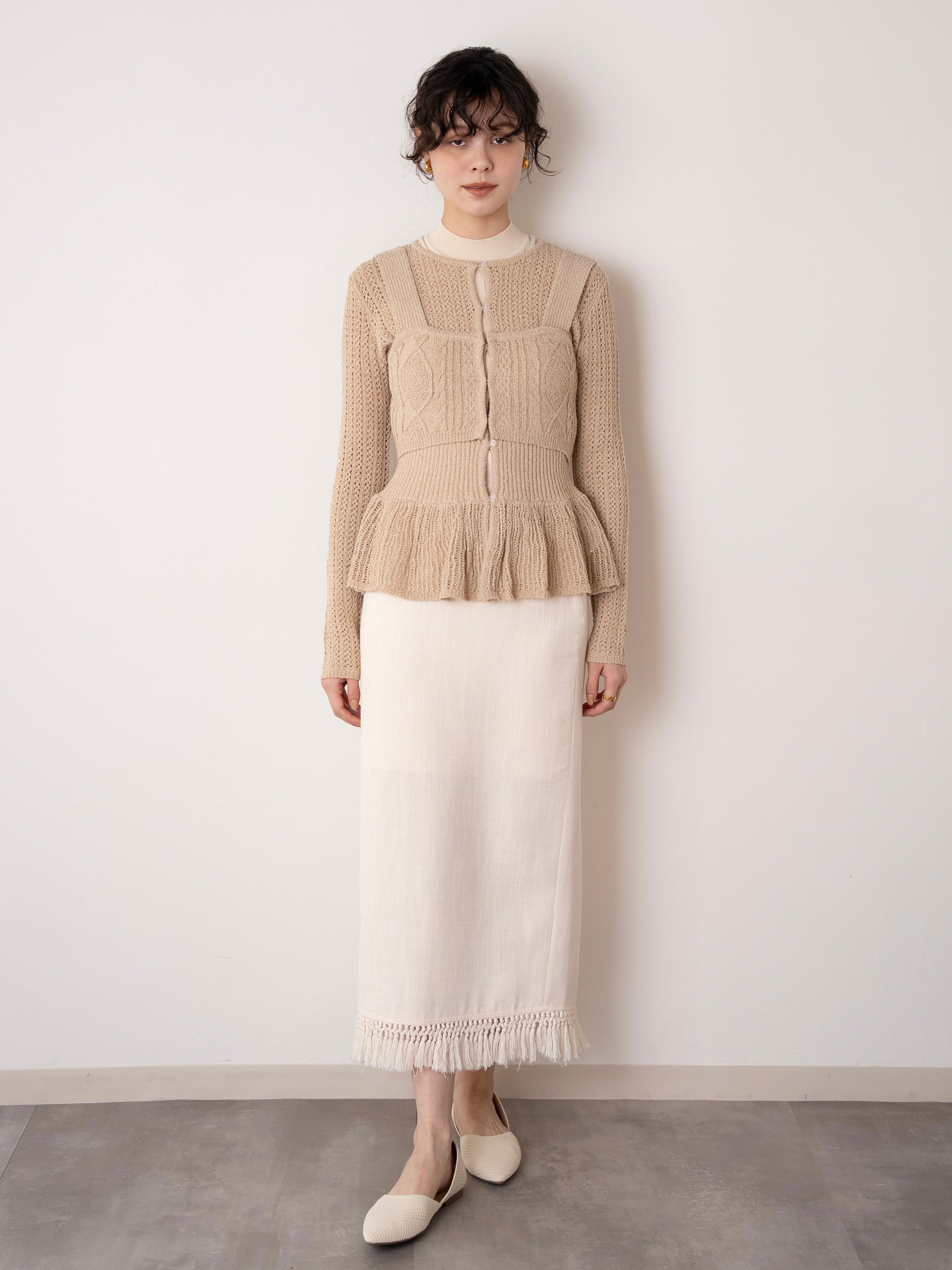 rattan design knit bustier set / beige